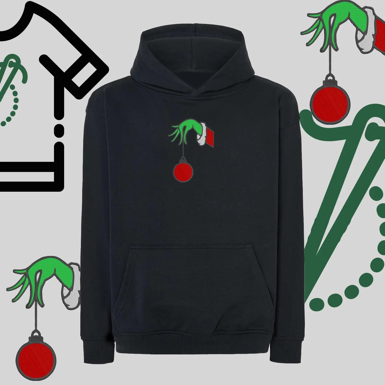 Bluza oversize z kapturem  "Grinch Bombka" – haft komputerowy, styl z pozytywnym przekazem Haft z radości