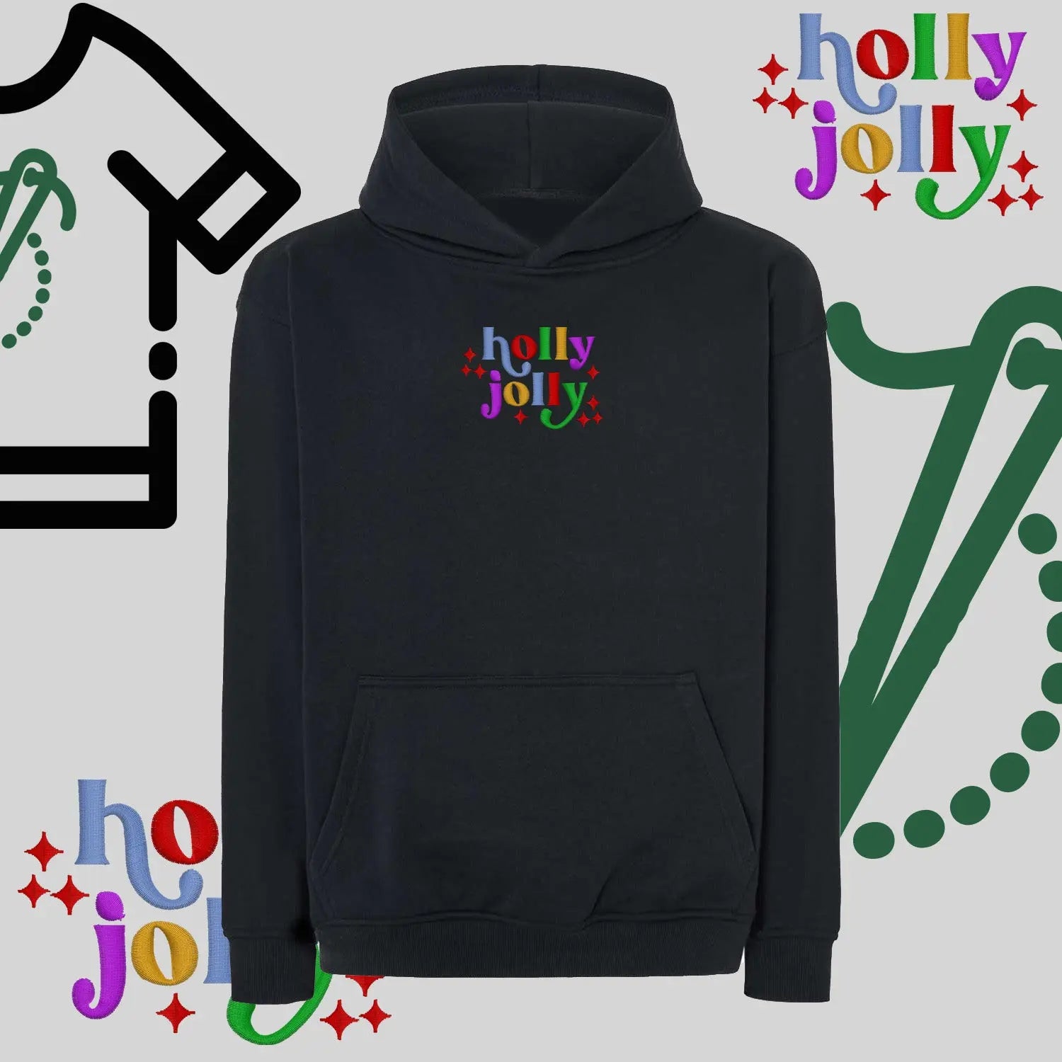 Bluza oversize z kapturem  "Holly Jolly" – haft komputerowy, styl z pozytywnym przekazem Haft z radości