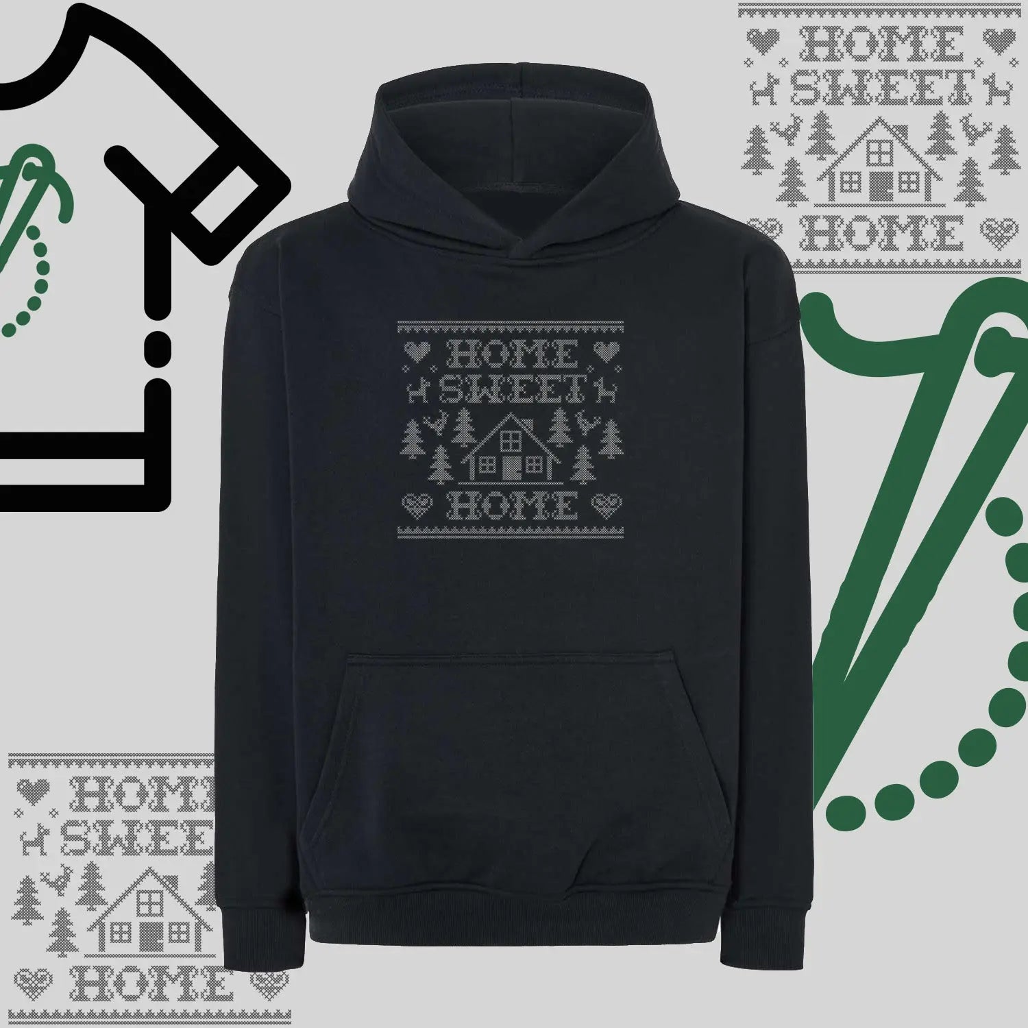 Bluza oversize z kapturem  "Home Sweet Home" – haft komputerowy, styl z pozytywnym przekazem Haft z radości