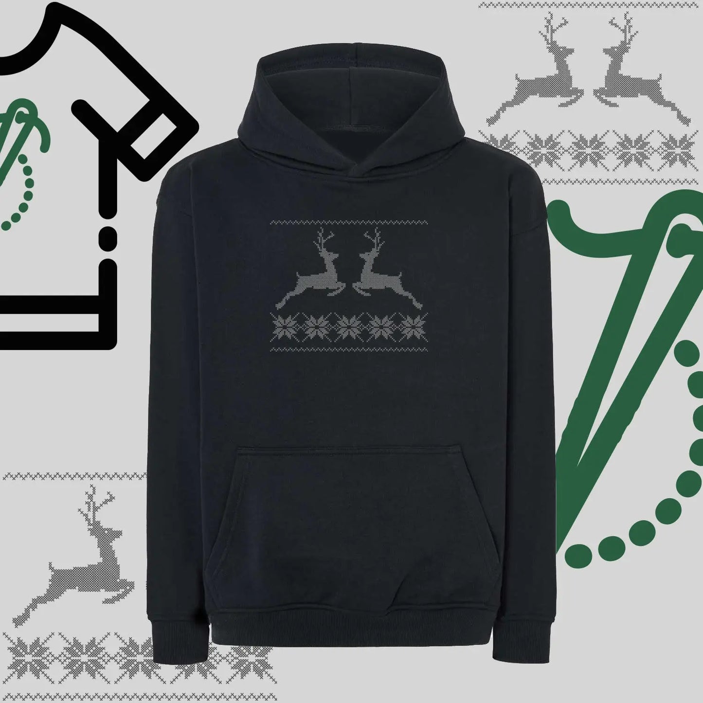 Bluza oversize z kapturem  "Renifer Christmas" – haft komputerowy, styl z pozytywnym przekazem Haft z radości