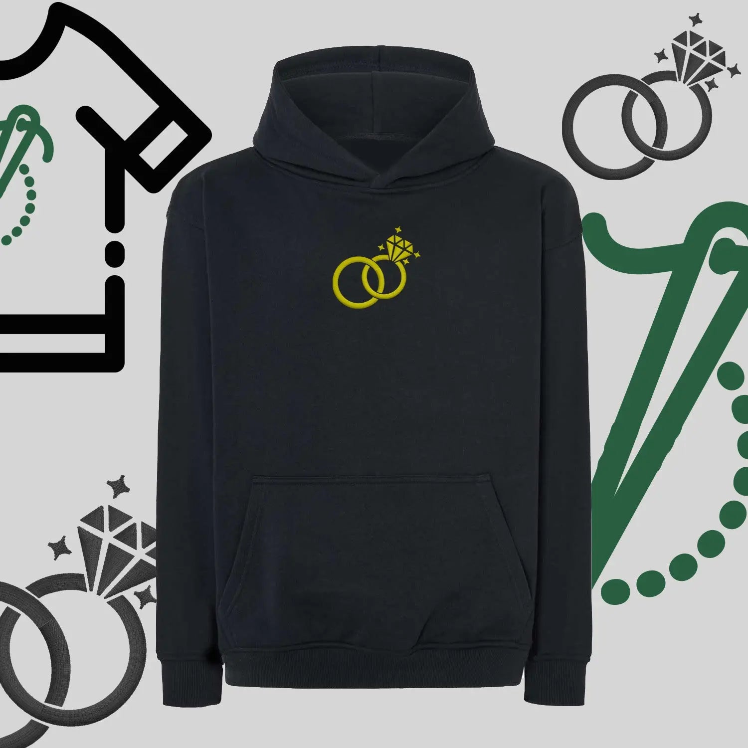 Bluza oversize z kapturem "Ślubne Obrączki" – haft komputerowy, symbol miłości i wierności Haft z radości