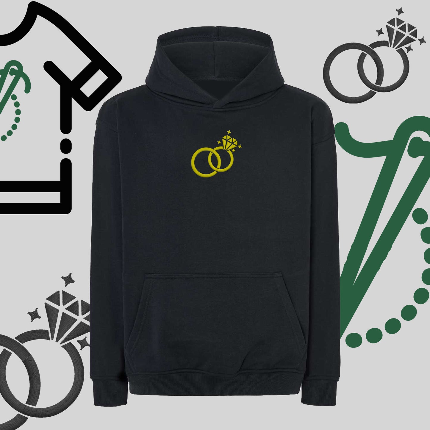 Bluza oversize z kapturem "Ślubne Obrączki" – haft komputerowy, symbol miłości i wierności