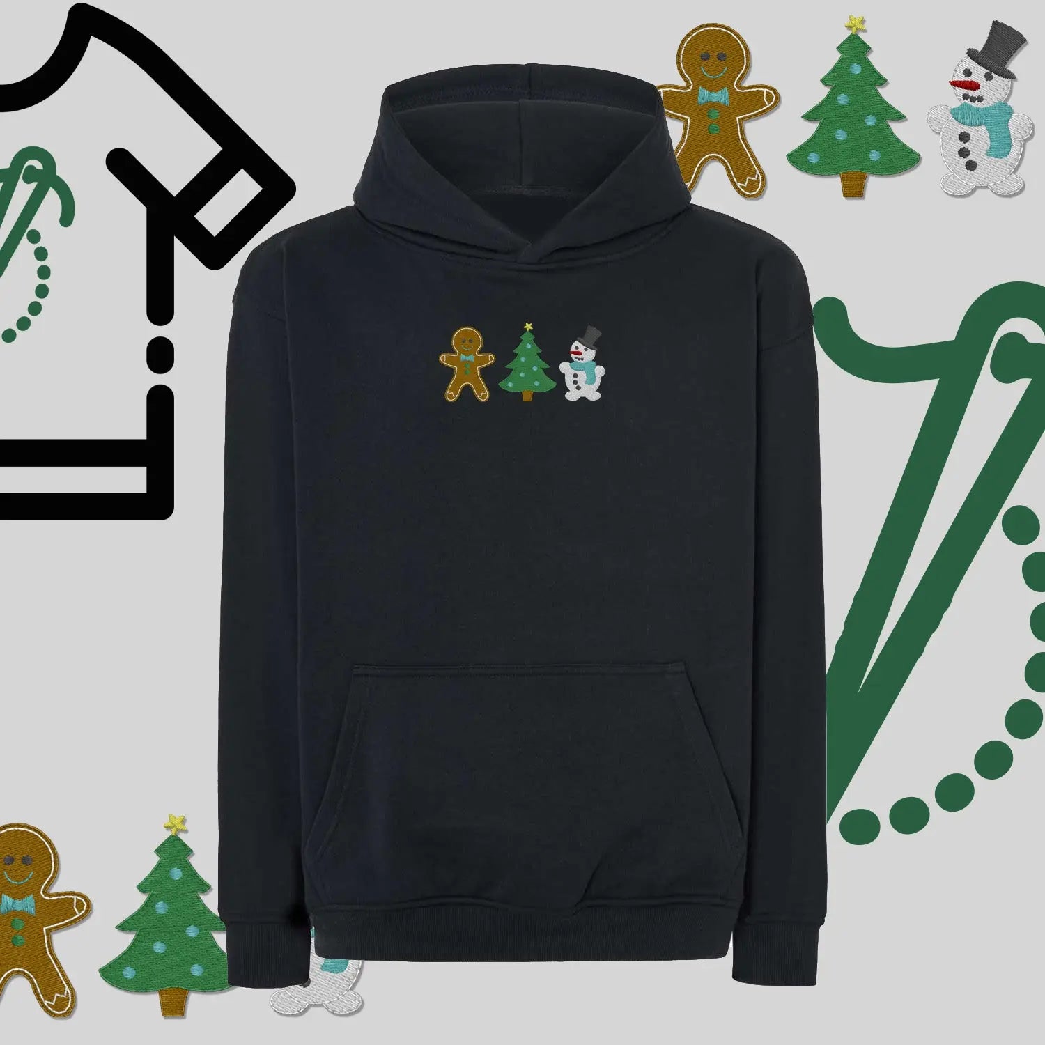 Bluza oversize z kapturem  "Świąteczna Gromadka" – haft komputerowy, styl z pozytywnym przekazem Haft z radości