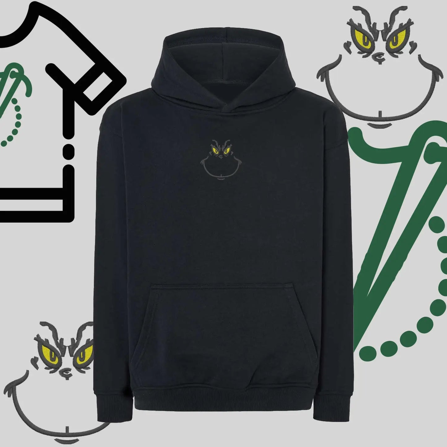 Bluza oversize z kapturem  "Grinch" – haft komputerowy, styl z pozytywnym przekazem Haft z radości