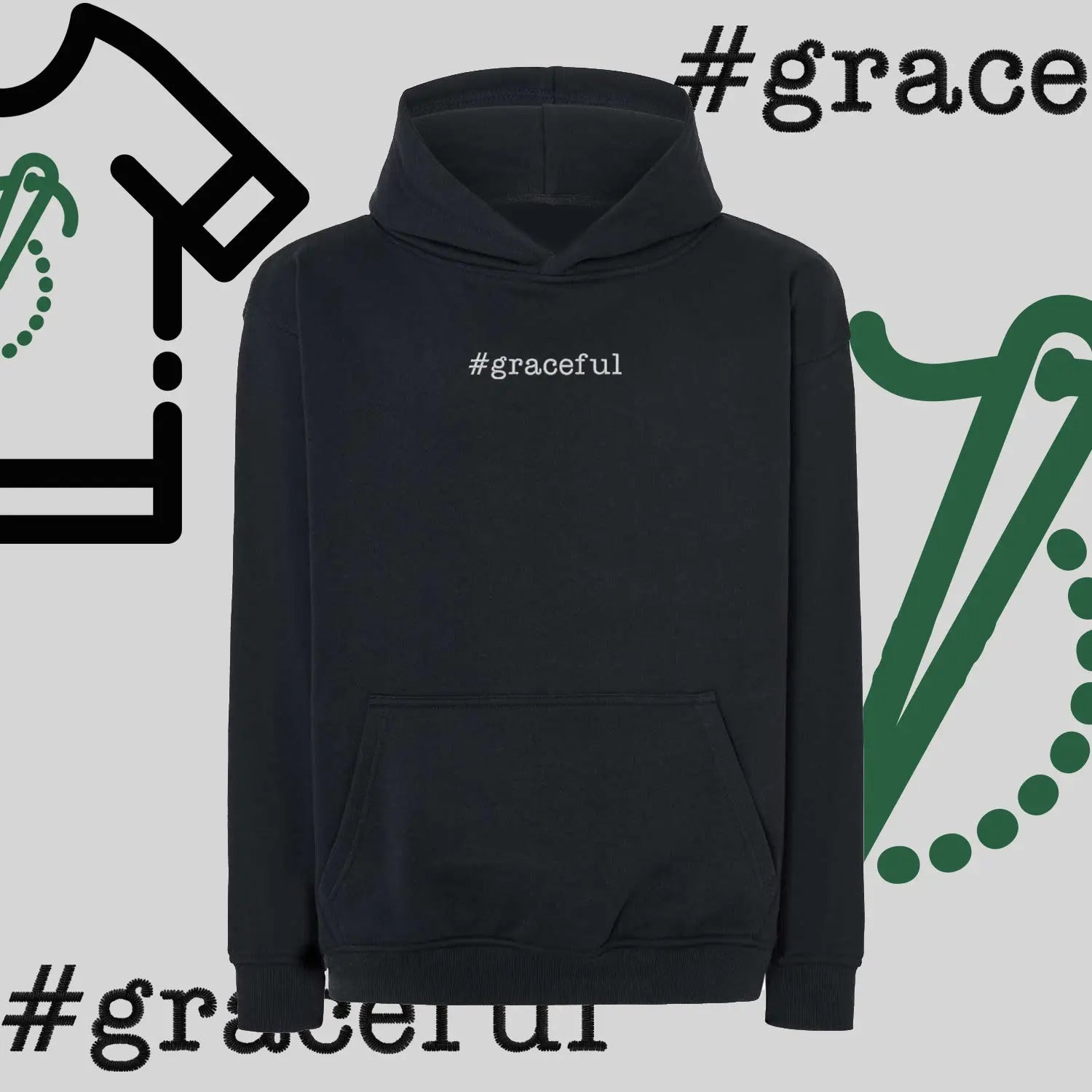 Bluza oversize z kapturem "#graceful" – haft komputerowy, elegancja w stylu casual Haft z radości