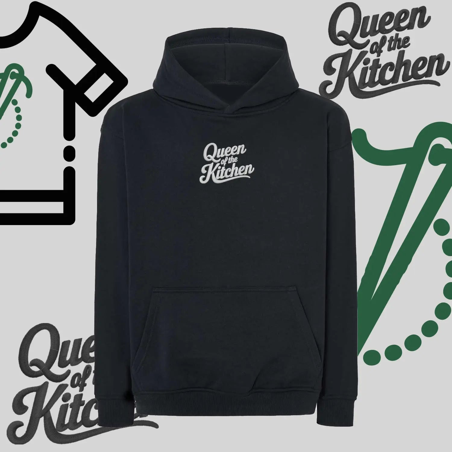 Bluza oversize z kapturem "Królowa Kuchni" – haft komputerowy, styl dla pasjonatek gotowania Haft z radości