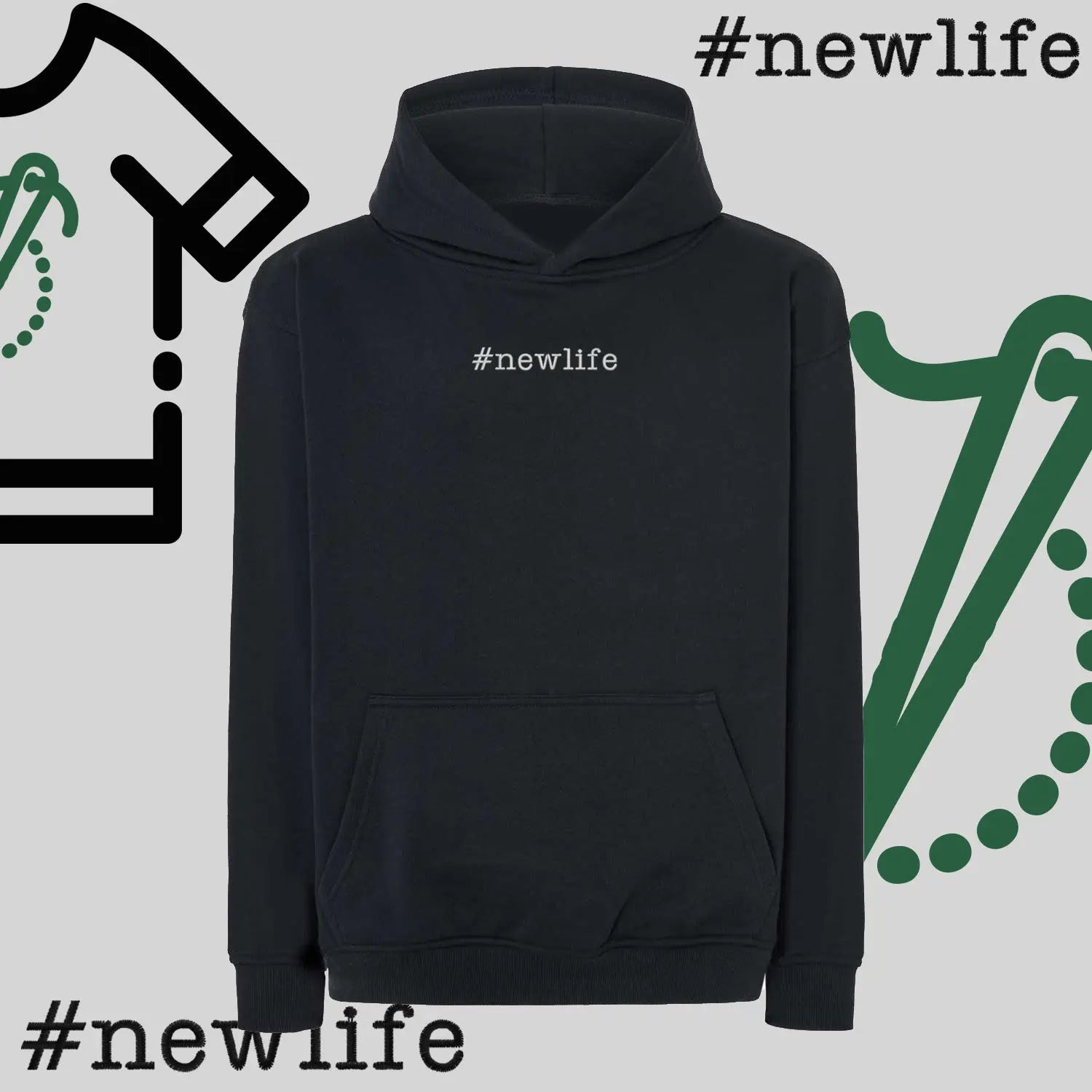 Bluza oversize z kapturem "#newlife" – haft komputerowy, inspiracja na nowy początek Haft z radości