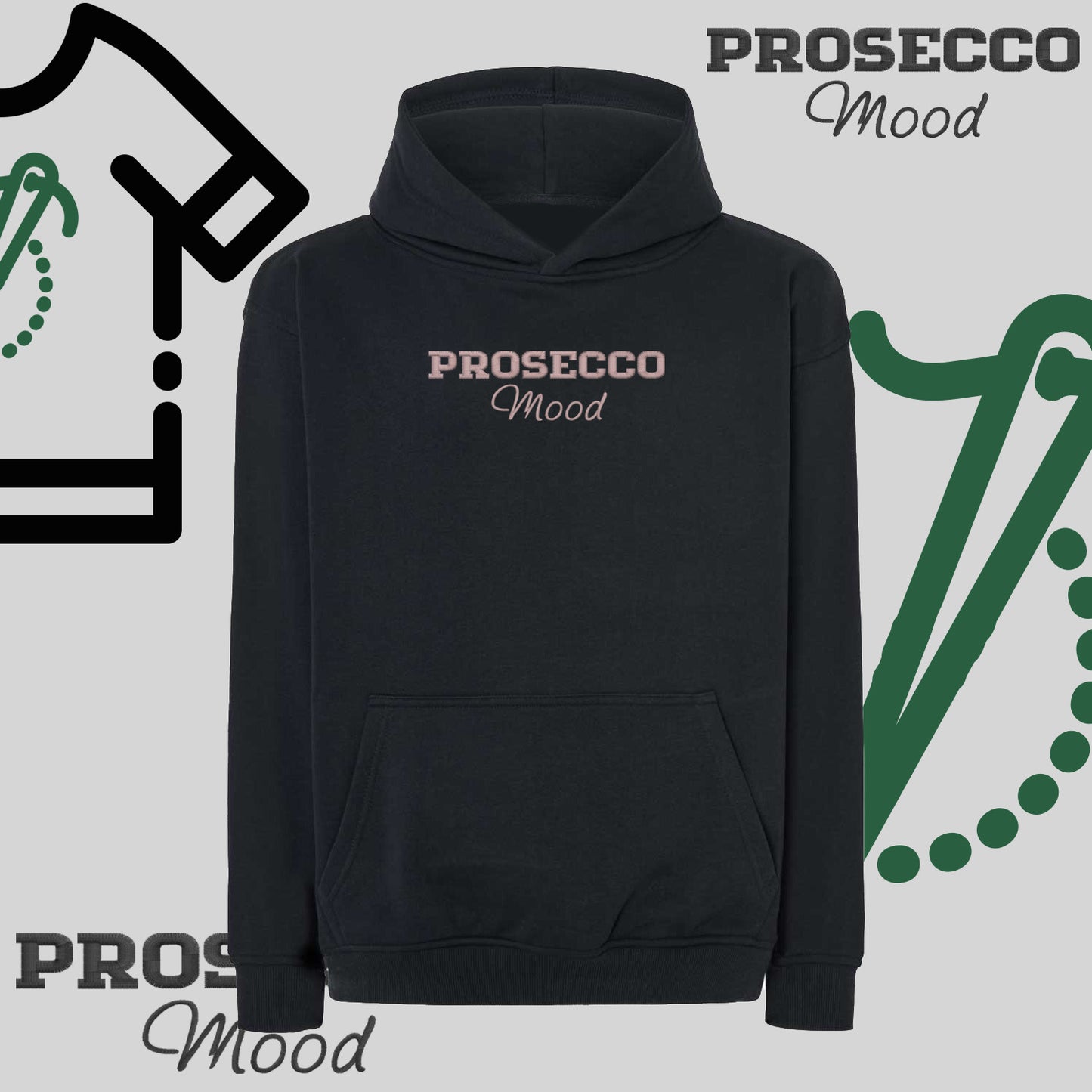 Bluza oversize z kapturem "PROSECCO MOOD" – haft komputerowy, styl na każdą okazję
