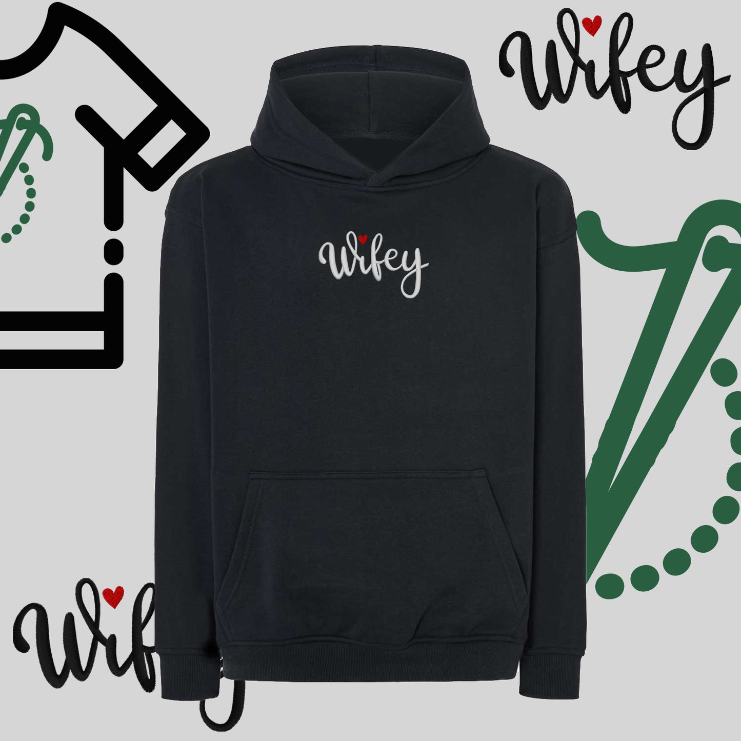 Bluza oversize z kapturem "WIFEY" – haft komputerowy, styl dla żony z humorem