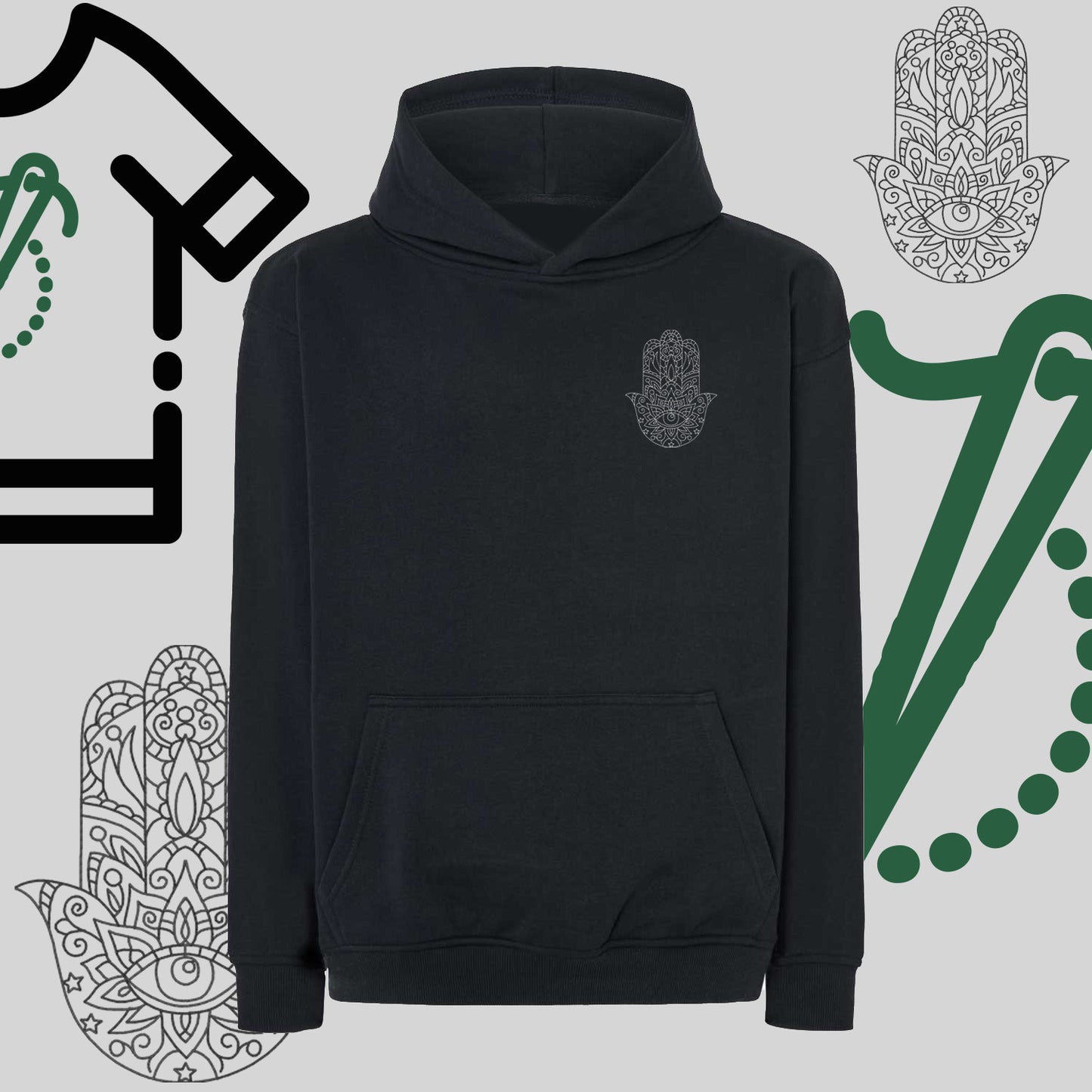 Bluza oversize z kapturem "Hamsa" – haft komputerowy, symbol ochrony i stylu