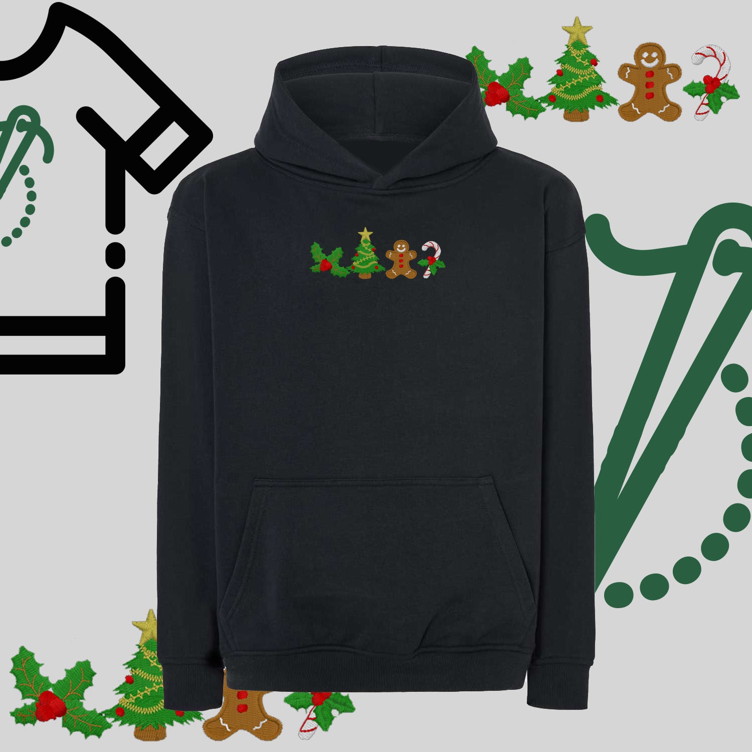 Bluza oversize z kapturem  "Ikony Świąteczne" – haft komputerowy, styl z pozytywnym przekazem