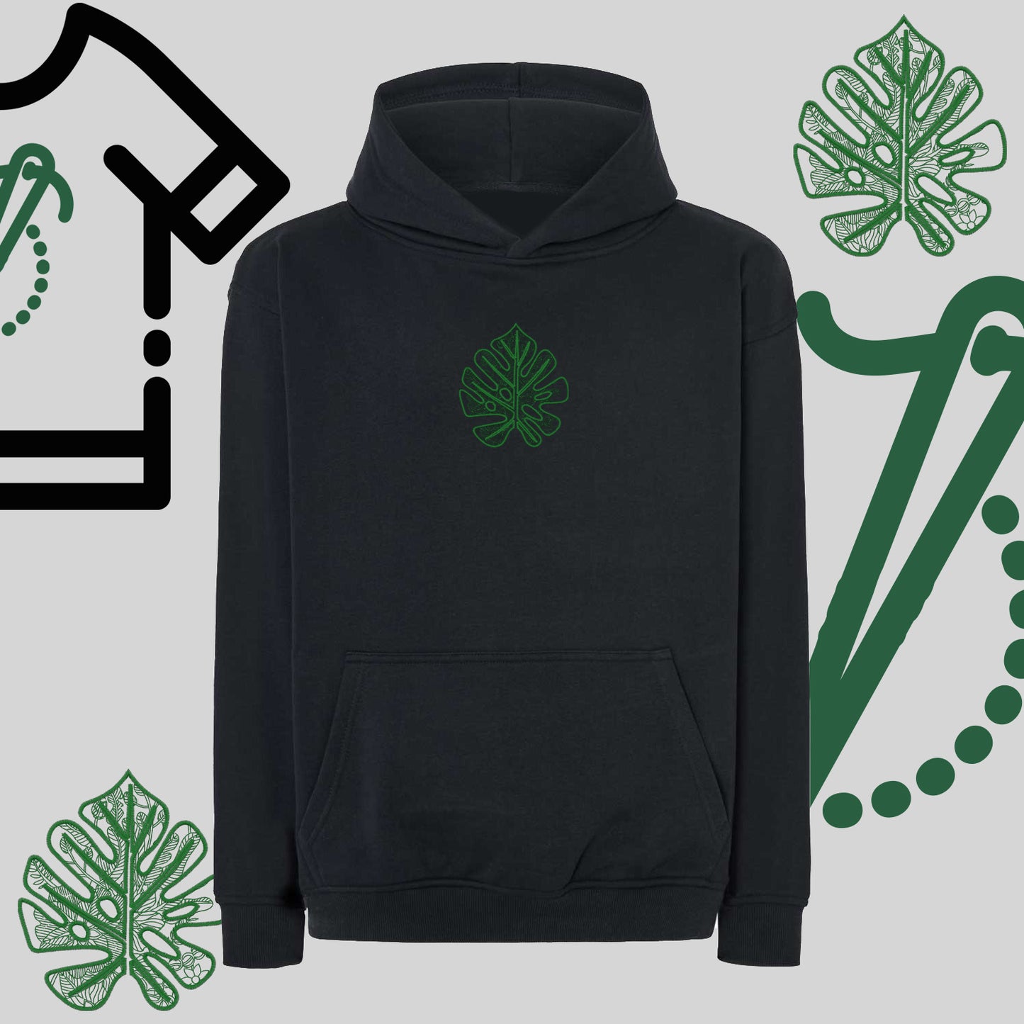 Bluza oversize z kapturem "Liść Monstery" – haft komputerowy, styl urban jungle