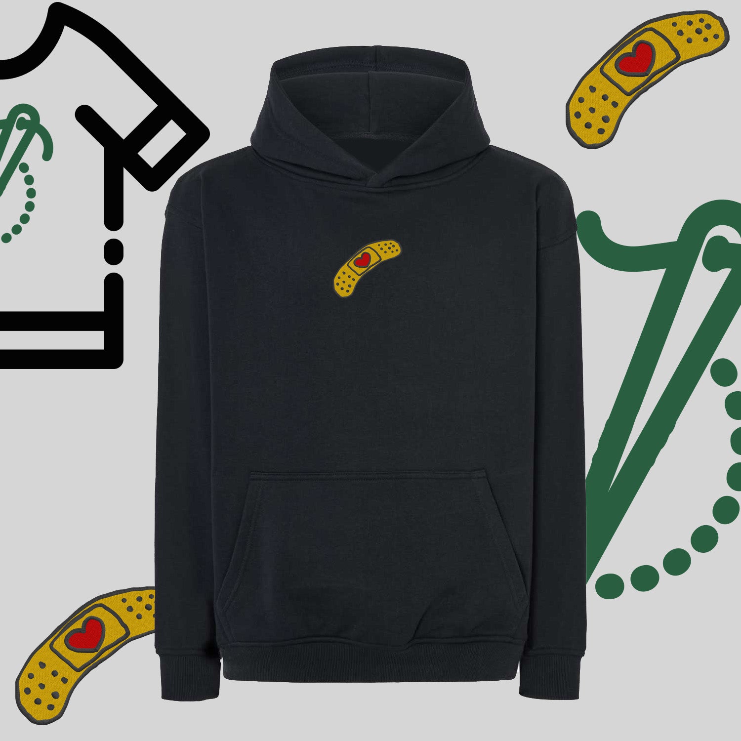 Bluza oversize z kapturem "Plaster z sercem" – haft komputerowy, styl pełen emocji i troski