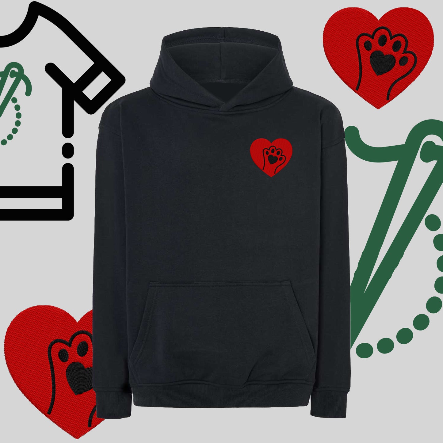 Bluza oversize z kapturem "Serce z łapką" – haft komputerowy, styl dla miłośników zwierząt
