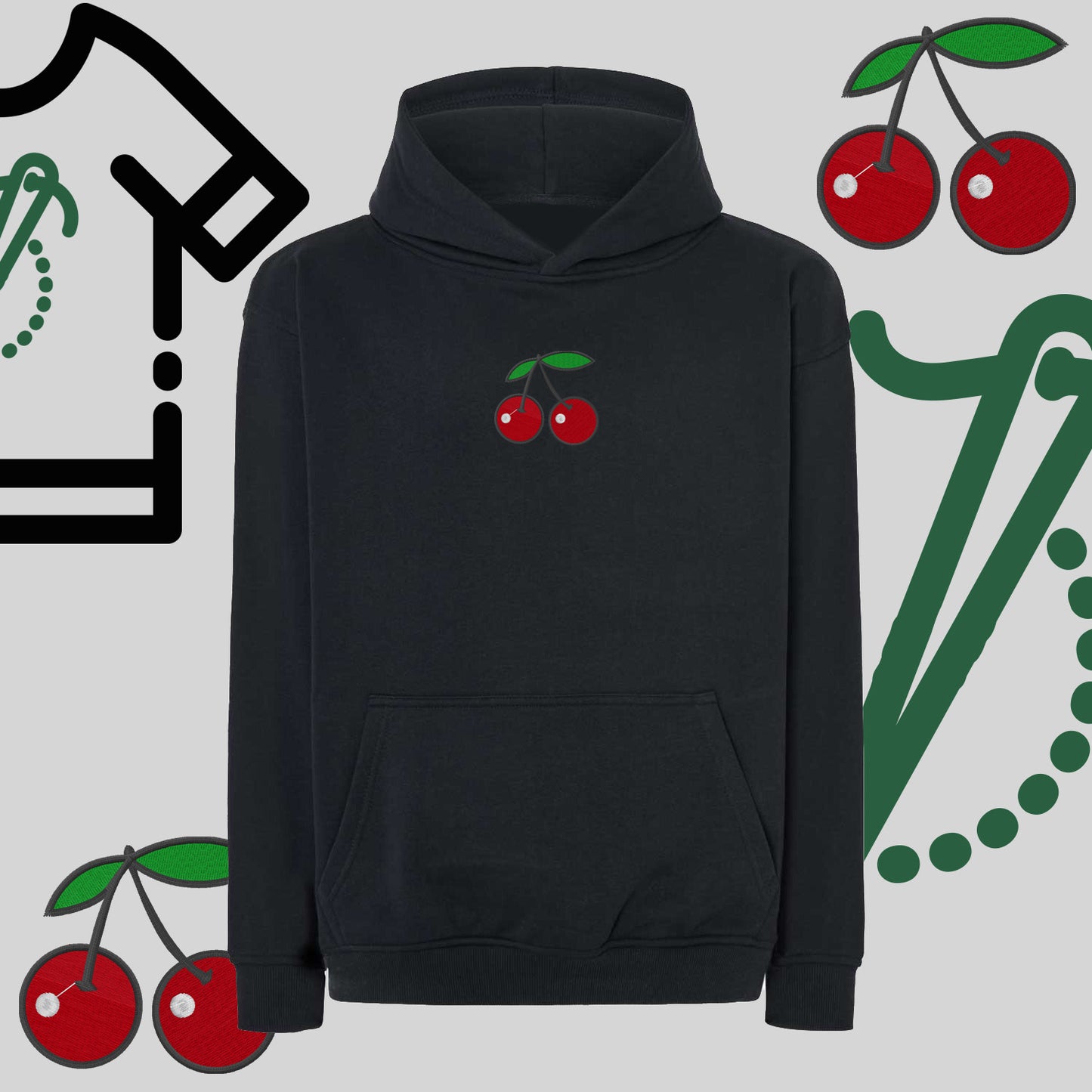 Bluza oversize z kapturem "Wisienki" – haft komputerowy, styl z urokiem