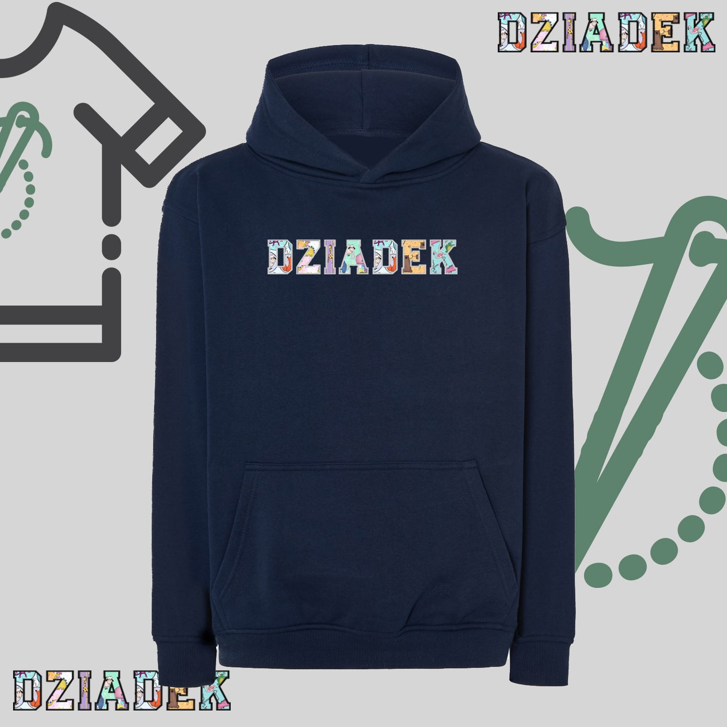 Bluza oversize z kapturem "DZIADEK" Patchwork, idealny prezent na dzień Dziadka