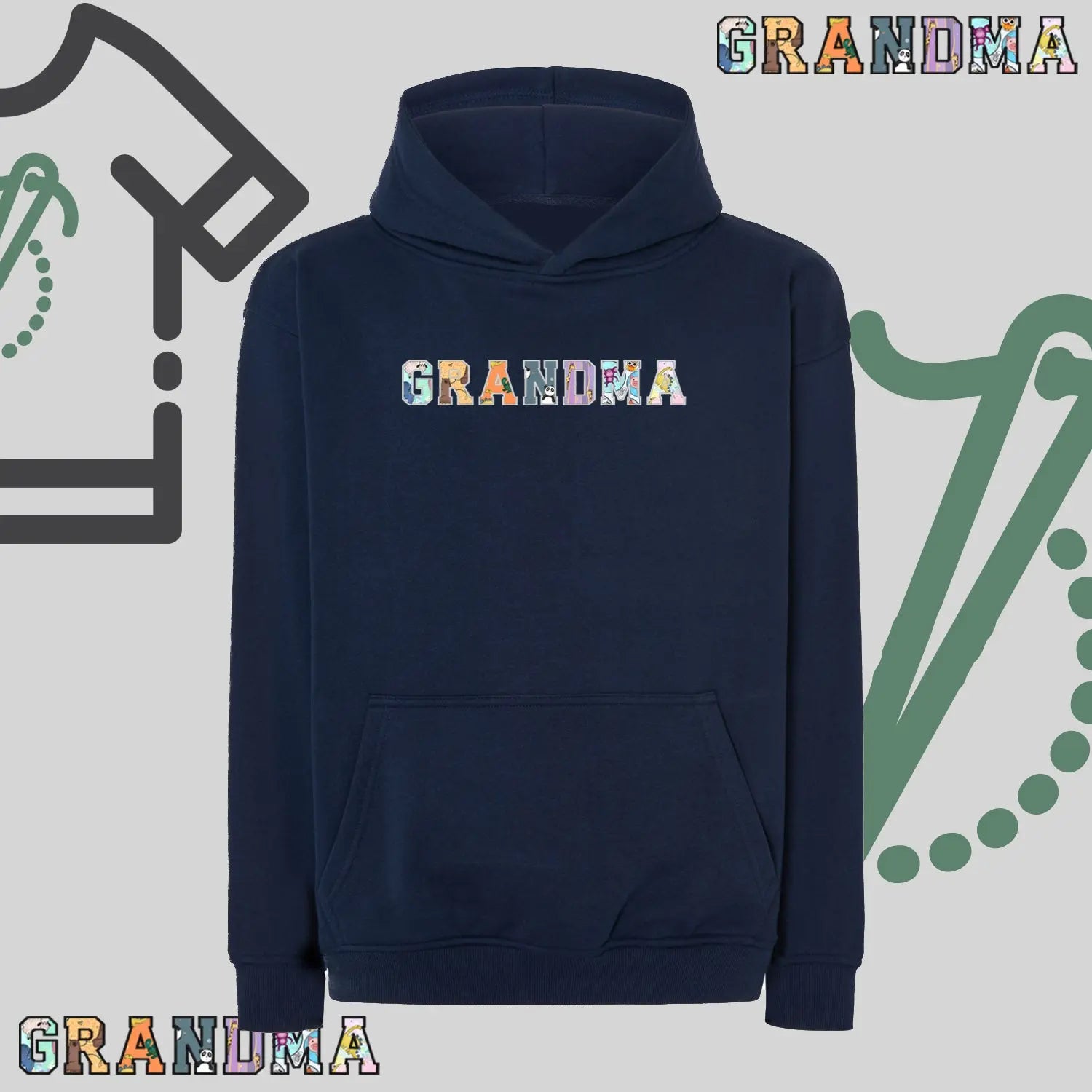 Bluza oversize z kapturem "GRANDMA" Patchwork, idealny prezent na dzień Babci Haft z radości