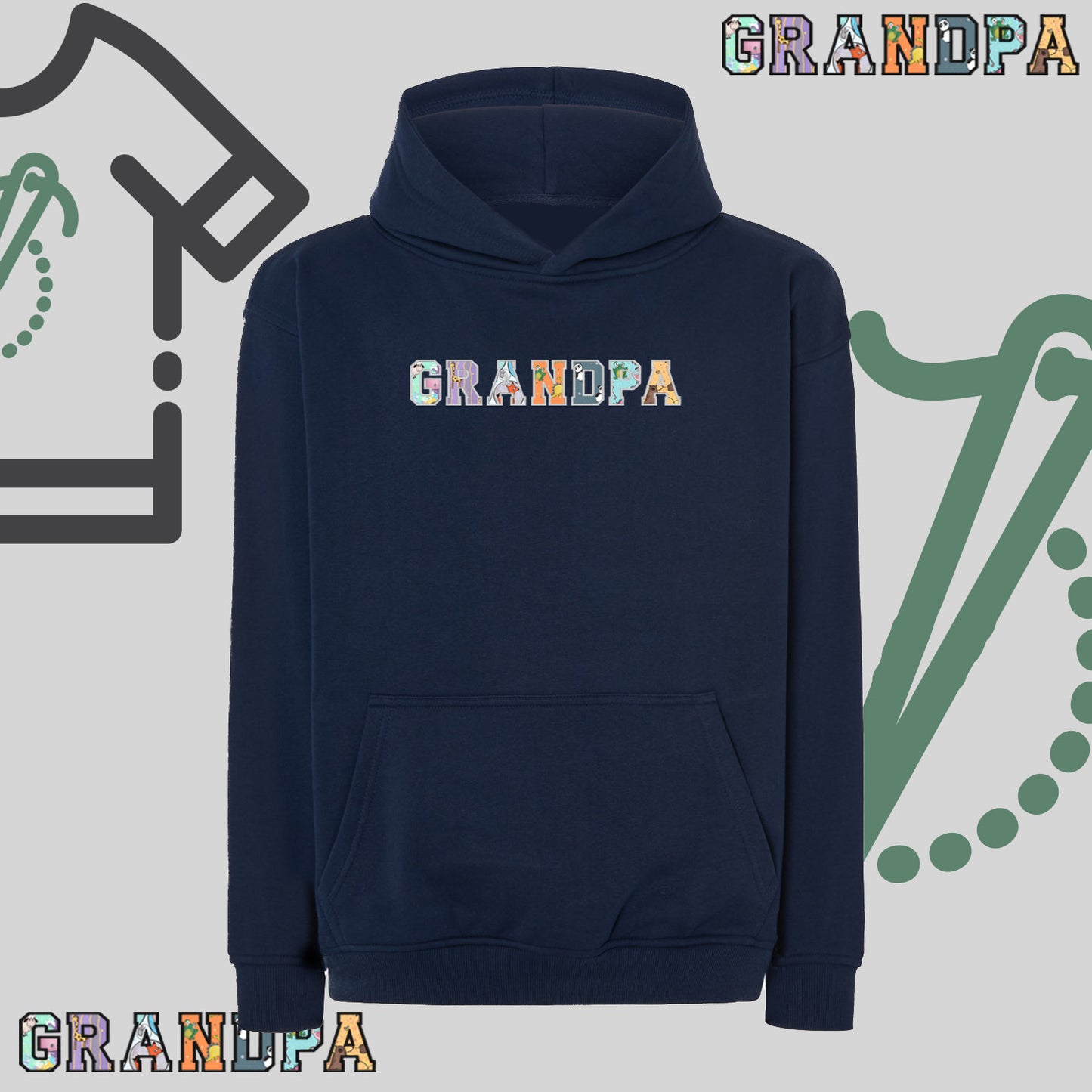 Bluza oversize z kapturem "GRANDPA" Patchwork, idealny prezent na dzień Dziadka