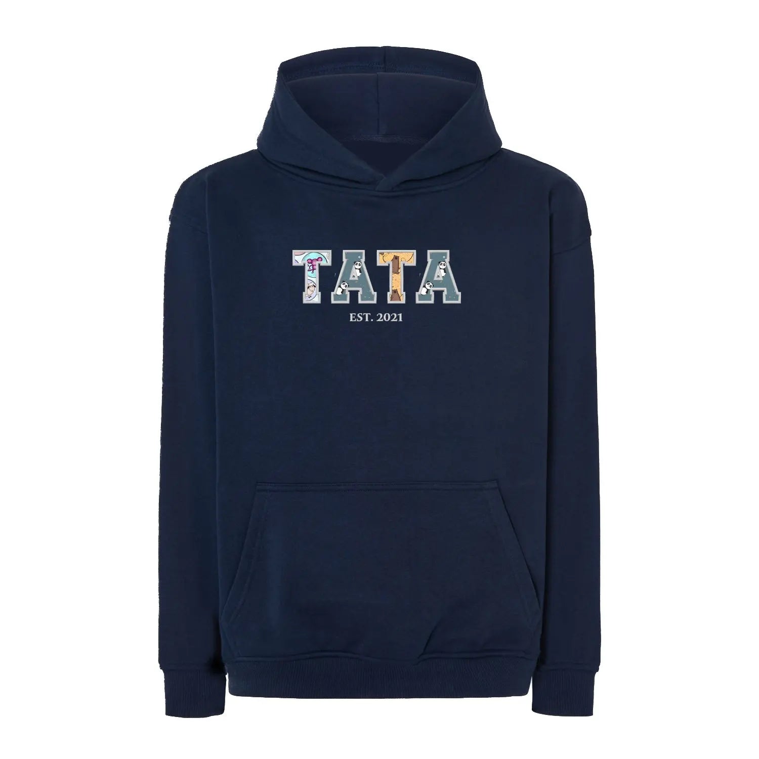 Bluza oversize z kapturem "TATA" Patchwork +EST, idealny prezent na dzień Taty Haft z radości