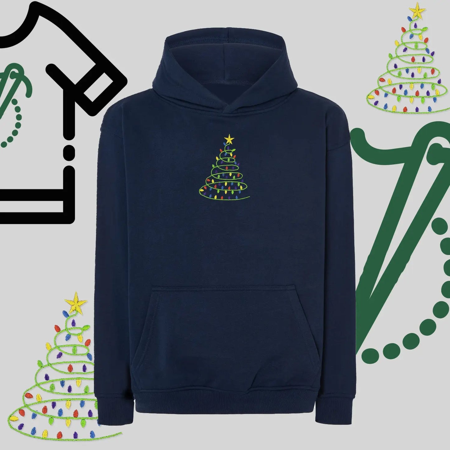 Bluza oversize z kapturem  "Choinka" – haft komputerowy, styl z pozytywnym przekazem Haft z radości