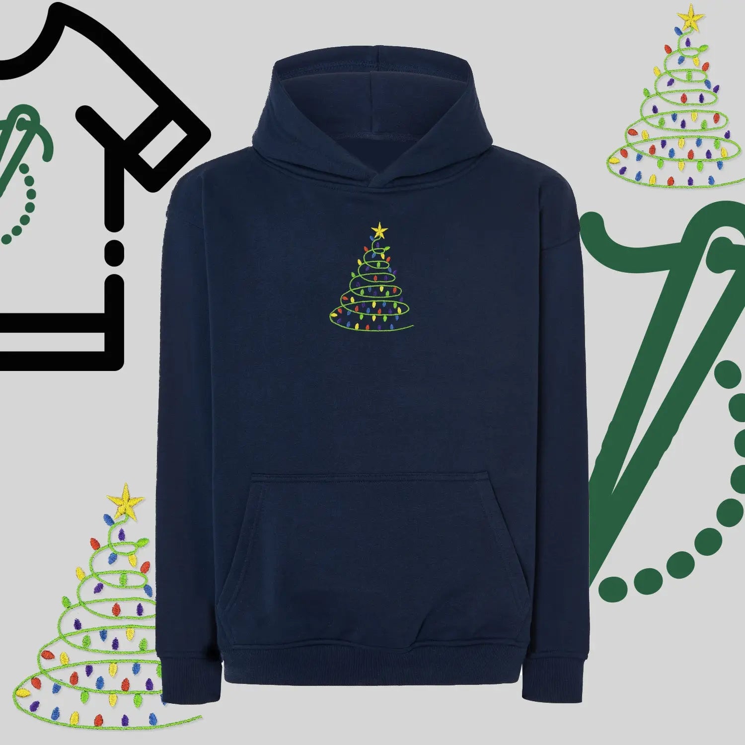 Bluza oversize z kapturem  "Choinka" – haft komputerowy, styl z pozytywnym przekazem Haft z radości