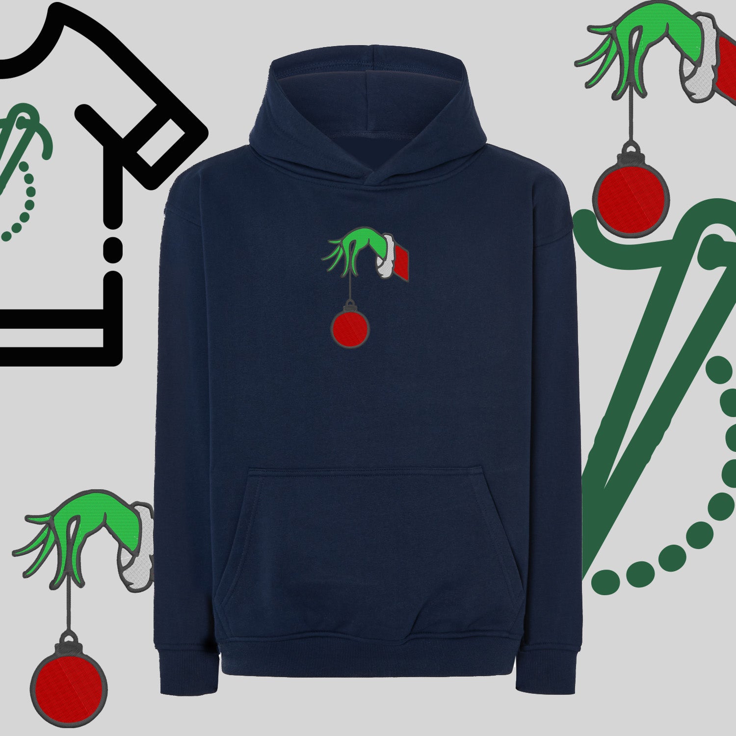 Bluza oversize z kapturem  "Grinch Bombka" – haft komputerowy, styl z pozytywnym przekazem