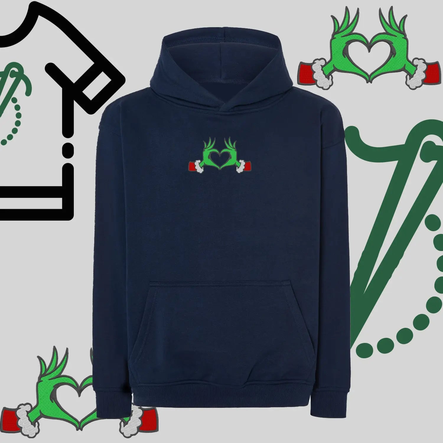 Bluza oversize z kapturem  "Grinch Serce" – haft komputerowy, styl z pozytywnym przekazem Haft z radości