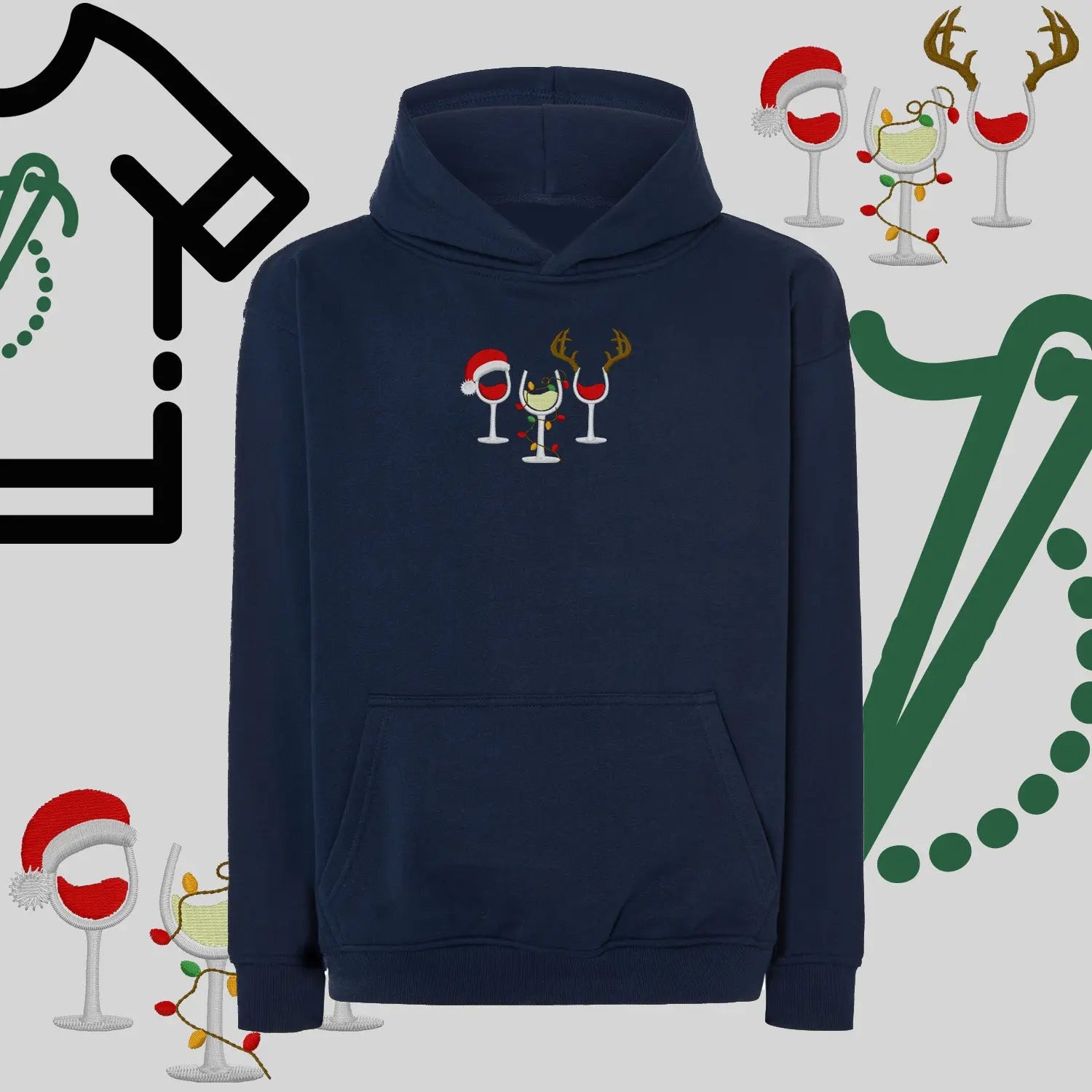 Bluza oversize z kapturem  "Kieliszki Świąteczne" – haft komputerowy, styl z pozytywnym przekazem Haft z radości