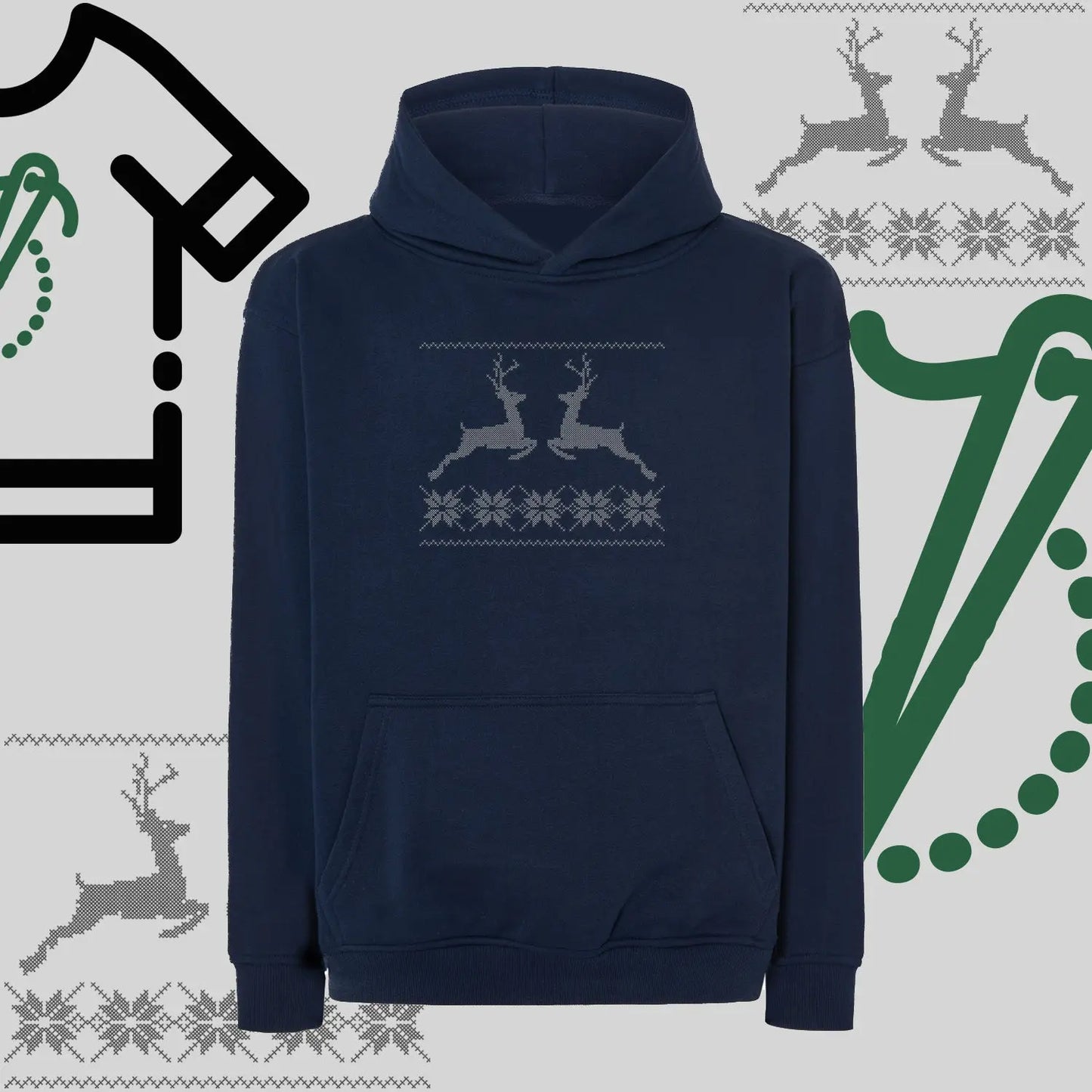 Bluza oversize z kapturem  "Renifer Christmas" – haft komputerowy, styl z pozytywnym przekazem Haft z radości