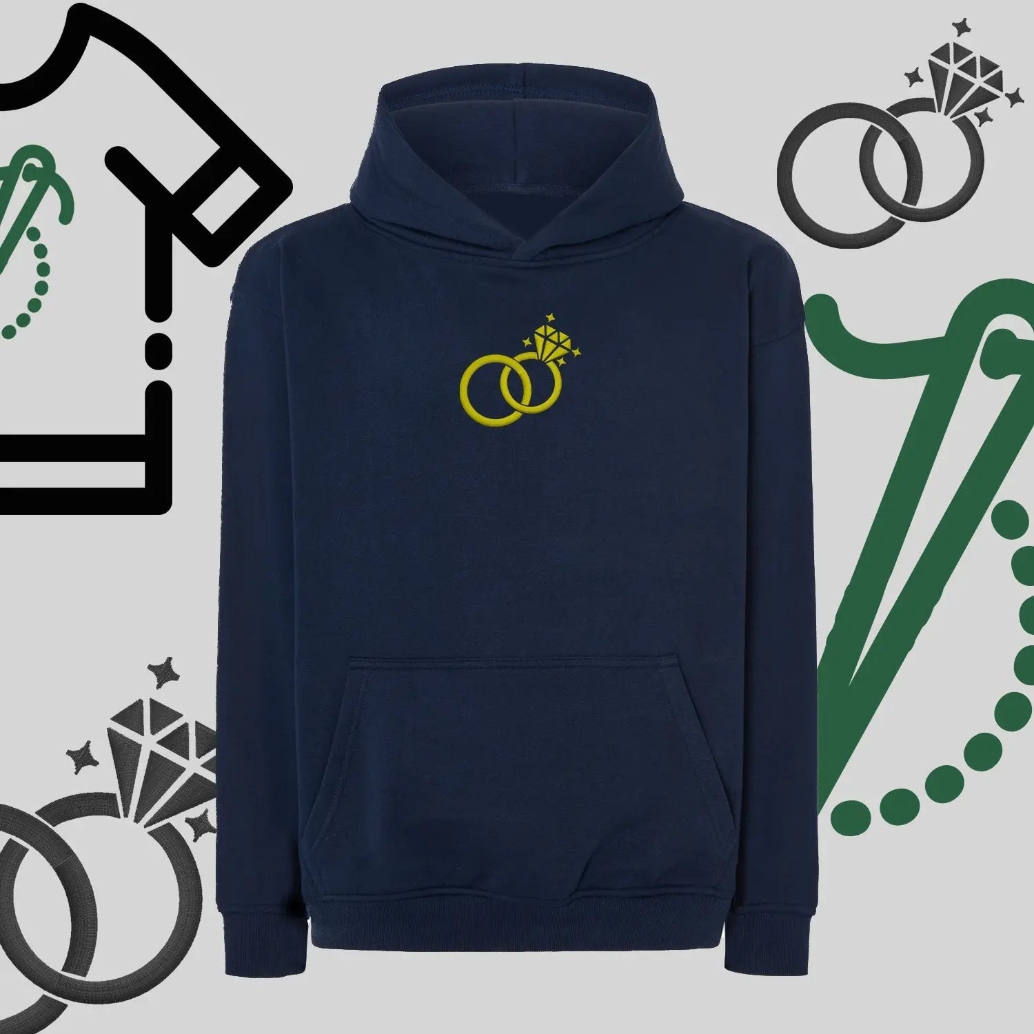 Bluza oversize z kapturem "Ślubne Obrączki" – haft komputerowy, symbol miłości i wierności Haft z radości