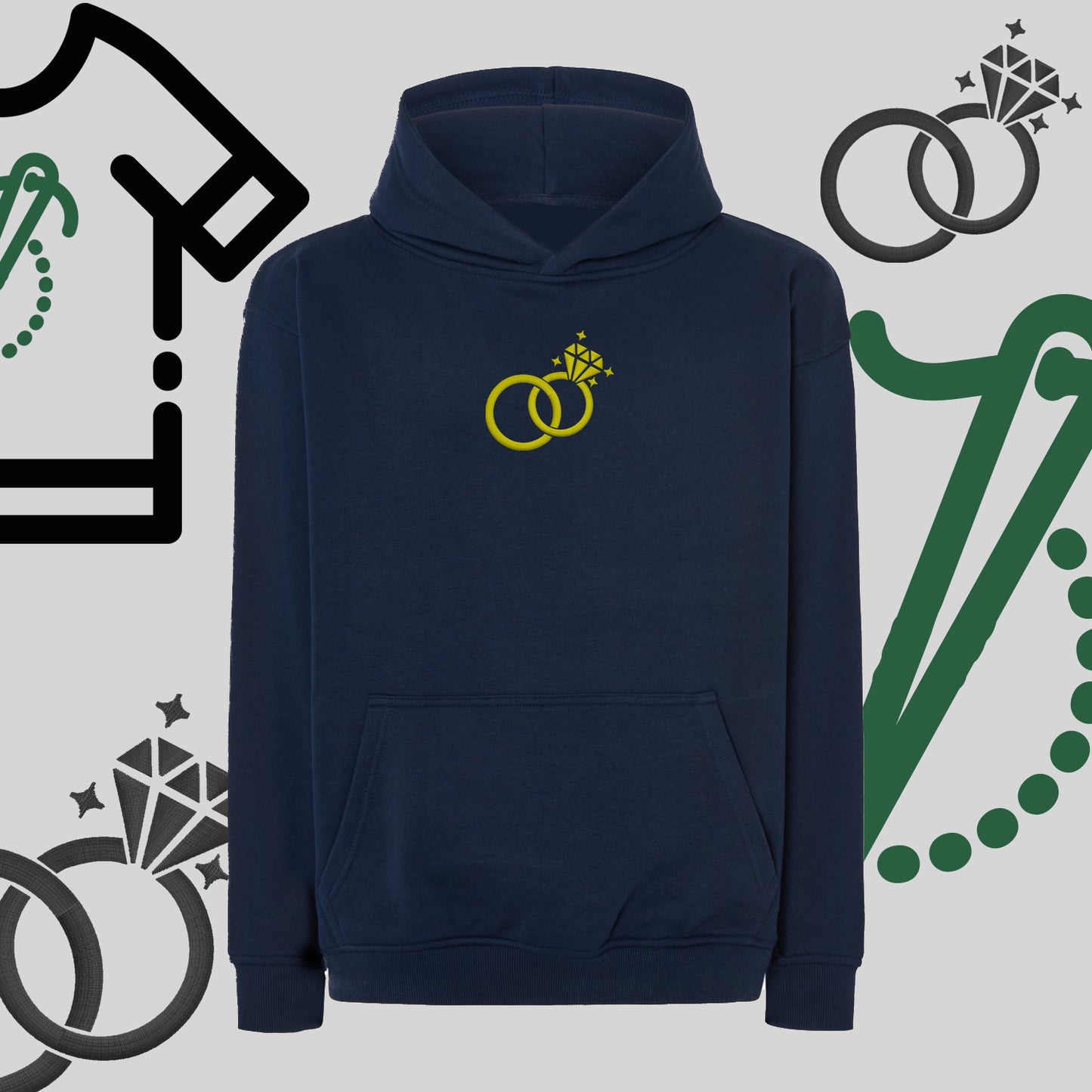Bluza oversize z kapturem "Ślubne Obrączki" – haft komputerowy, symbol miłości i wierności