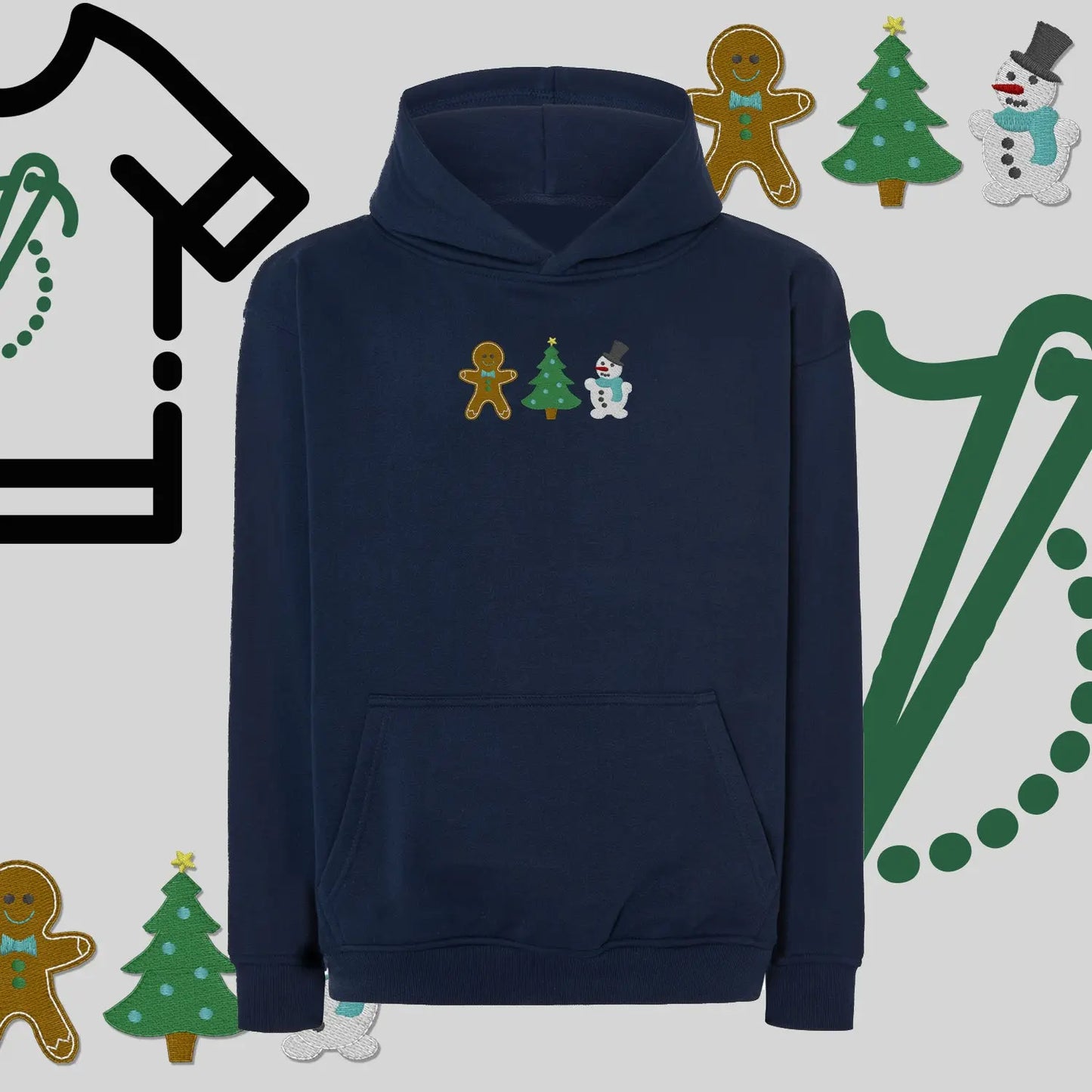 Bluza oversize z kapturem  "Świąteczna Gromadka" – haft komputerowy, styl z pozytywnym przekazem Haft z radości