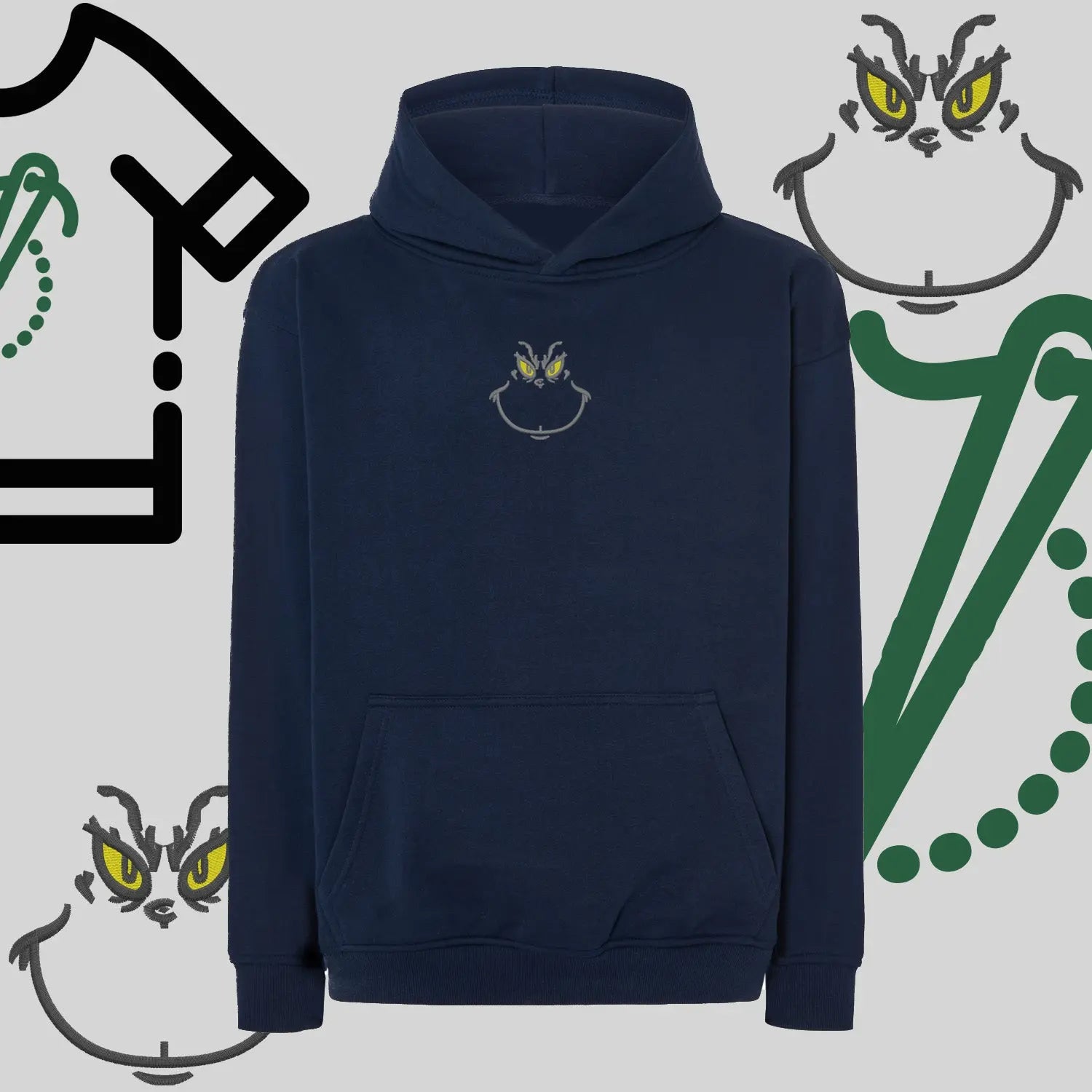 Bluza oversize z kapturem  "Grinch" – haft komputerowy, styl z pozytywnym przekazem Haft z radości