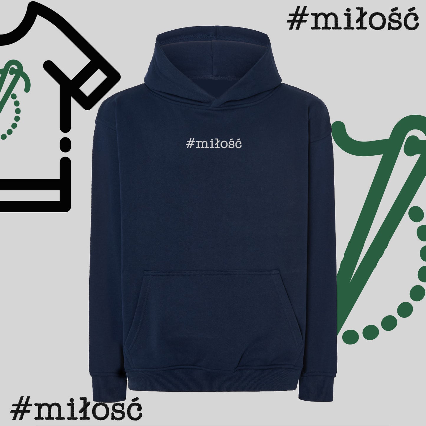 Bluza oversize z kapturem "#miłość" – haft komputerowy, styl z przesłaniem