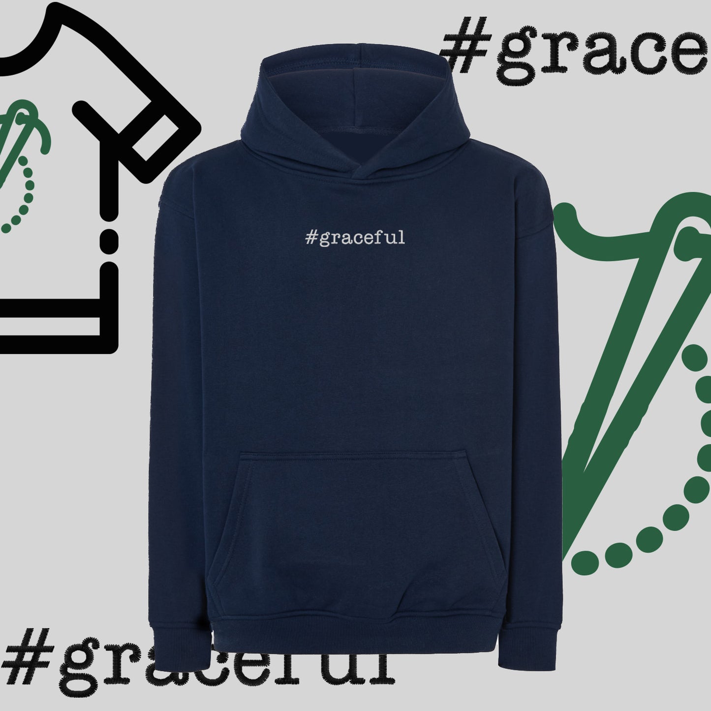 Bluza oversize z kapturem "#graceful" – haft komputerowy, elegancja w stylu casual