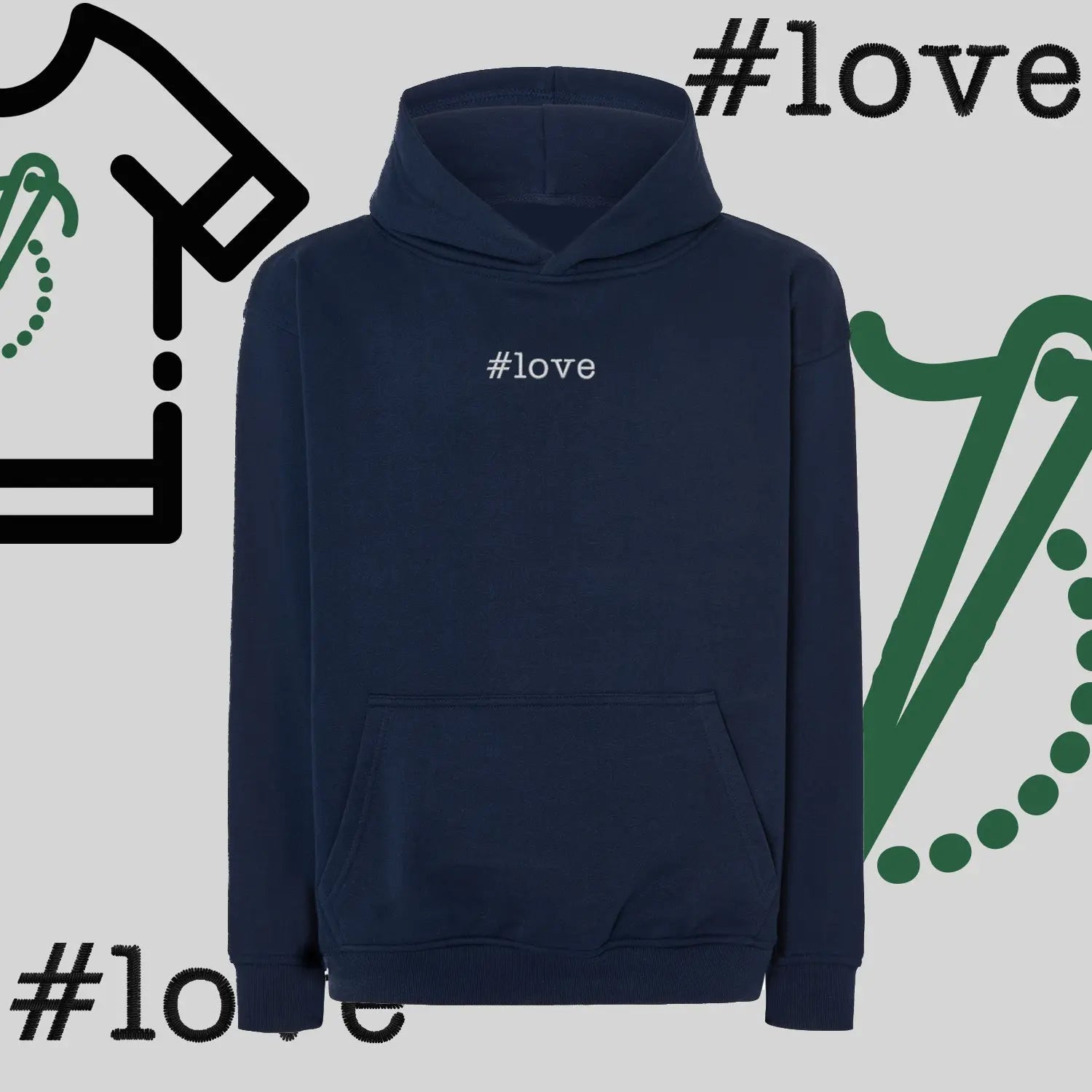 Bluza oversize z kapturem  "#love" – haft komputerowy, styl z pozytywnym przekazem Haft z radości
