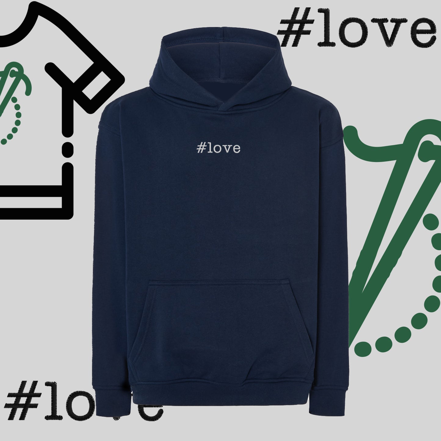 Bluza oversize z kapturem  "#love" – haft komputerowy, styl z pozytywnym przekazem