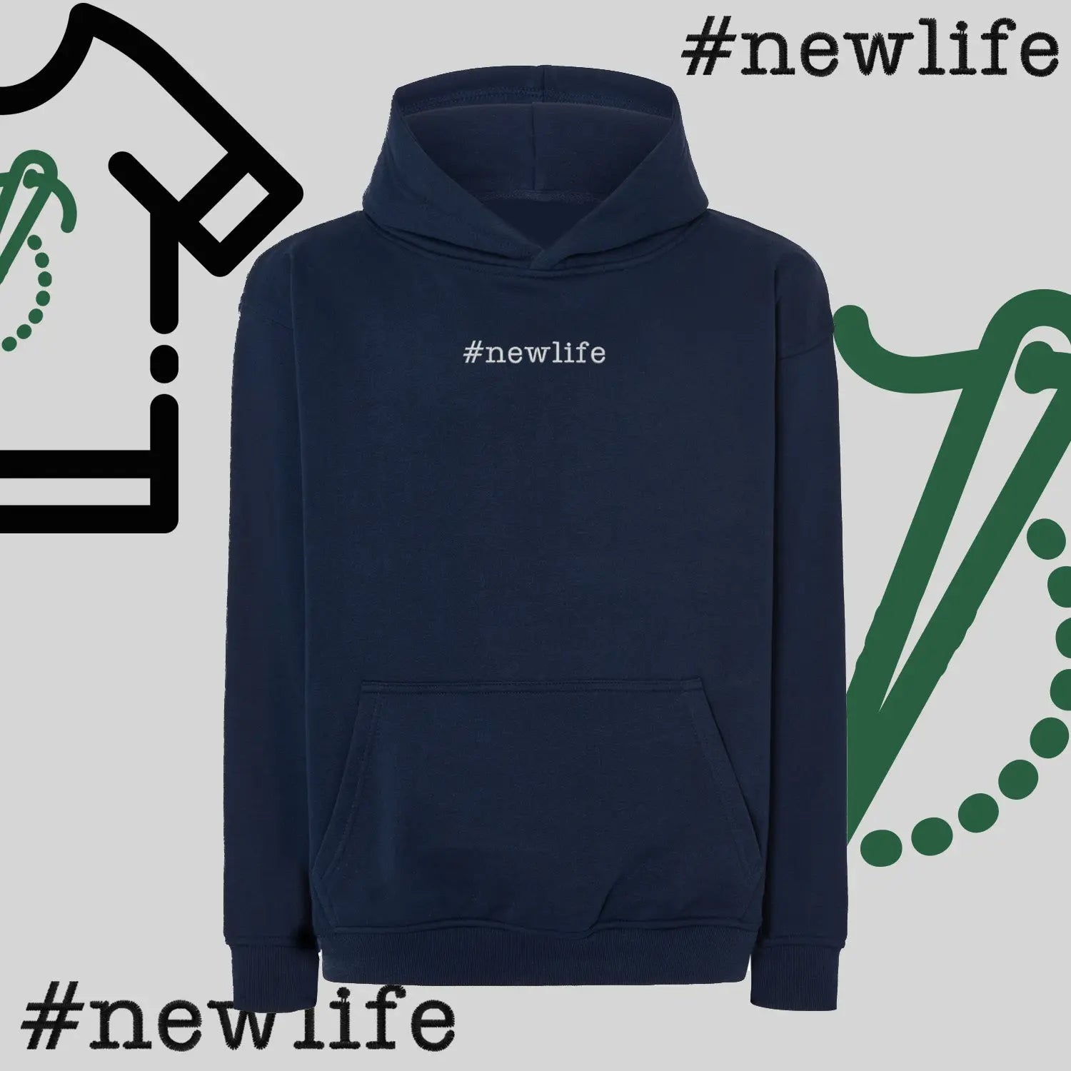 Bluza oversize z kapturem "#newlife" – haft komputerowy, inspiracja na nowy początek Haft z radości