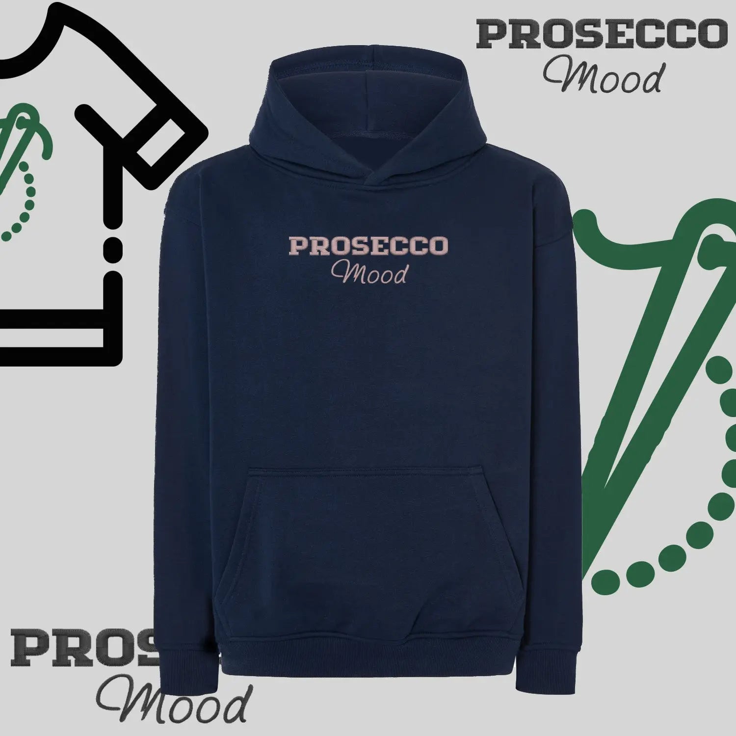 Bluza oversize z kapturem "PROSECCO MOOD" – haft komputerowy, styl na każdą okazję Haft z radości