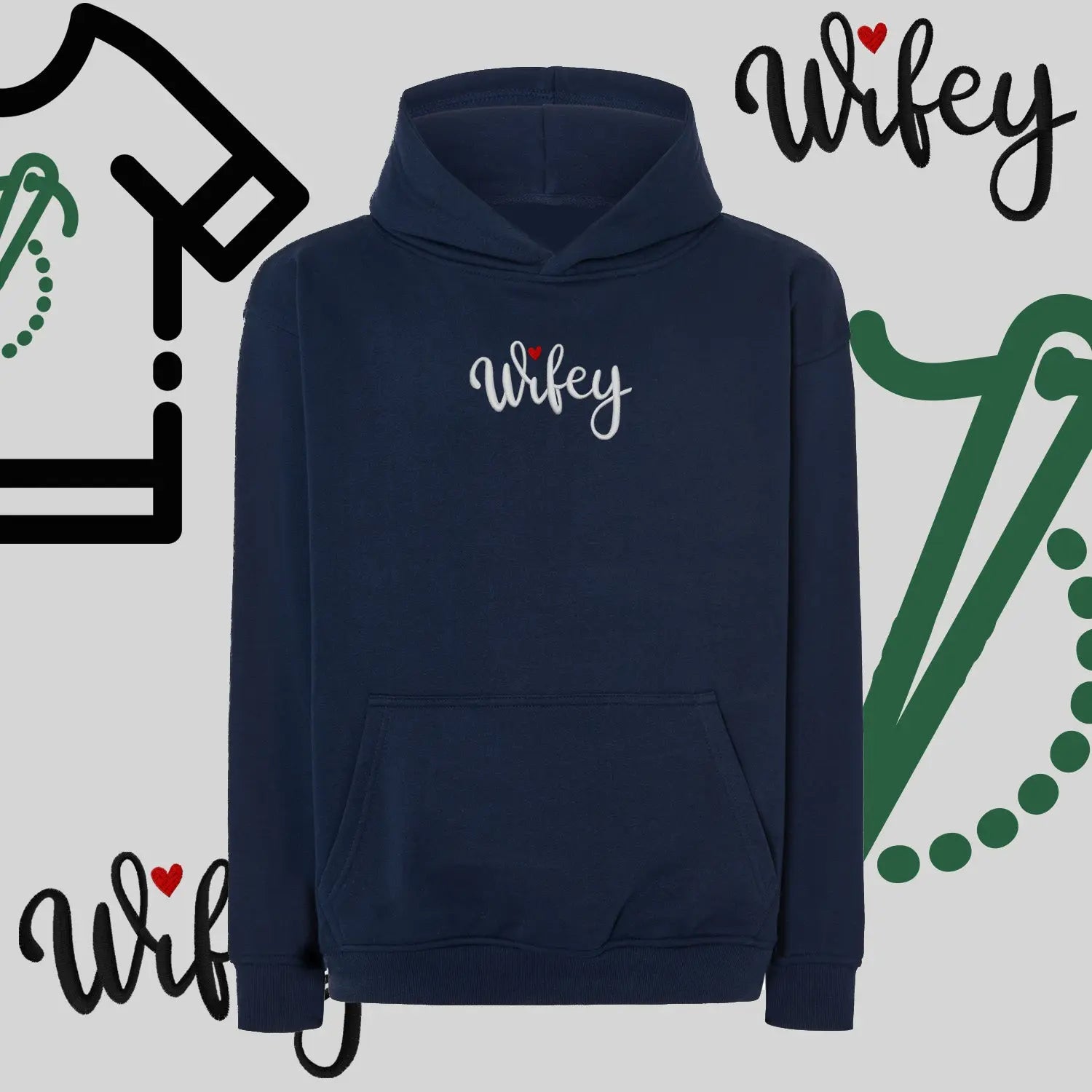 Bluza oversize z kapturem "WIFEY" – haft komputerowy, styl dla żony z humorem Haft z radości