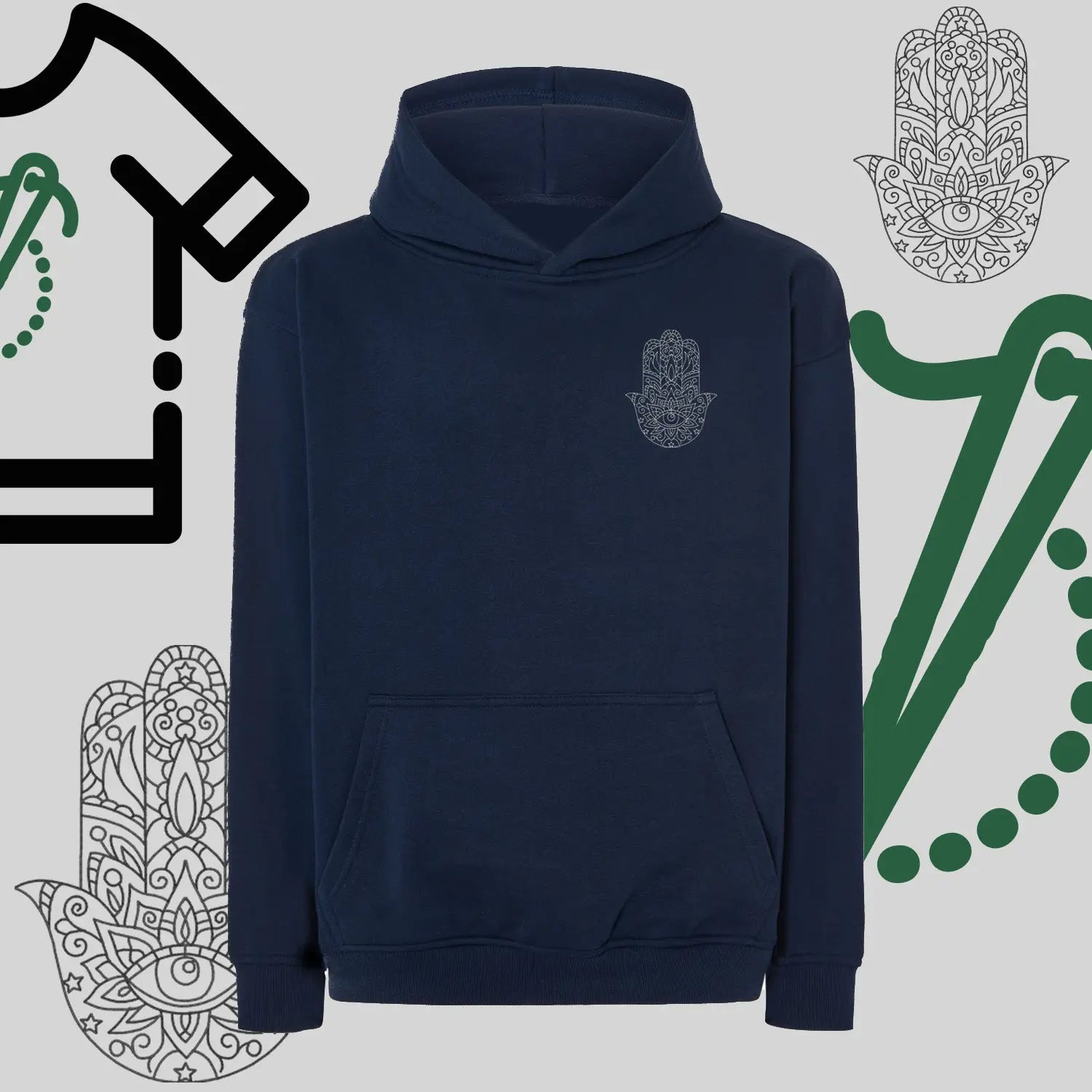 Bluza oversize z kapturem "Hamsa" – haft komputerowy, symbol ochrony i stylu Haft z radości