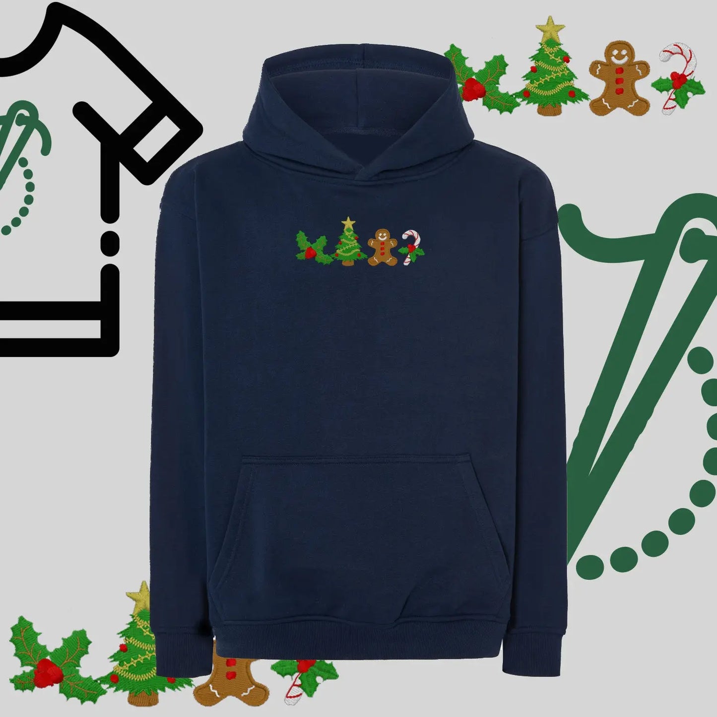 Bluza oversize z kapturem  "Ikony Świąteczne" – haft komputerowy, styl z pozytywnym przekazem Haft z radości