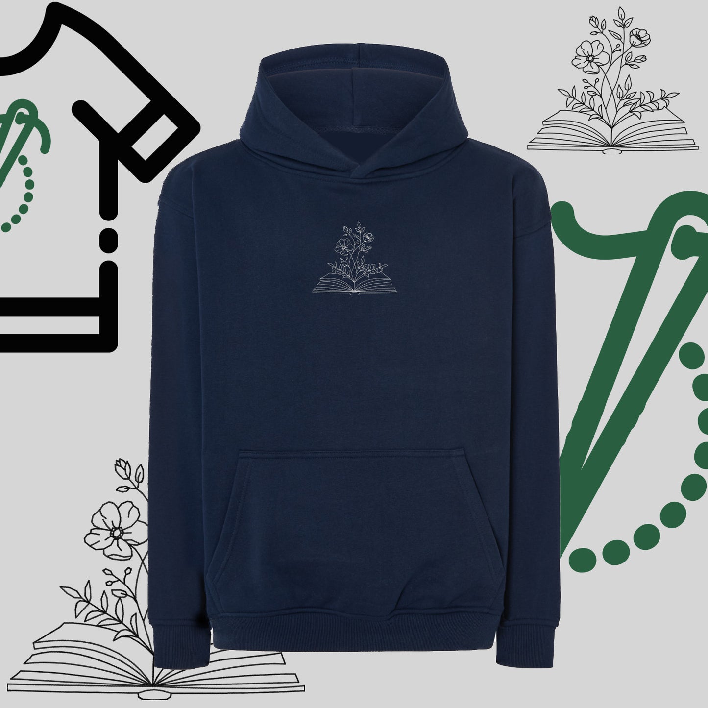 Bluza oversize z kapturem "Książka z kwiatami" – haft komputerowy, styl dla miłośników literatury i natury