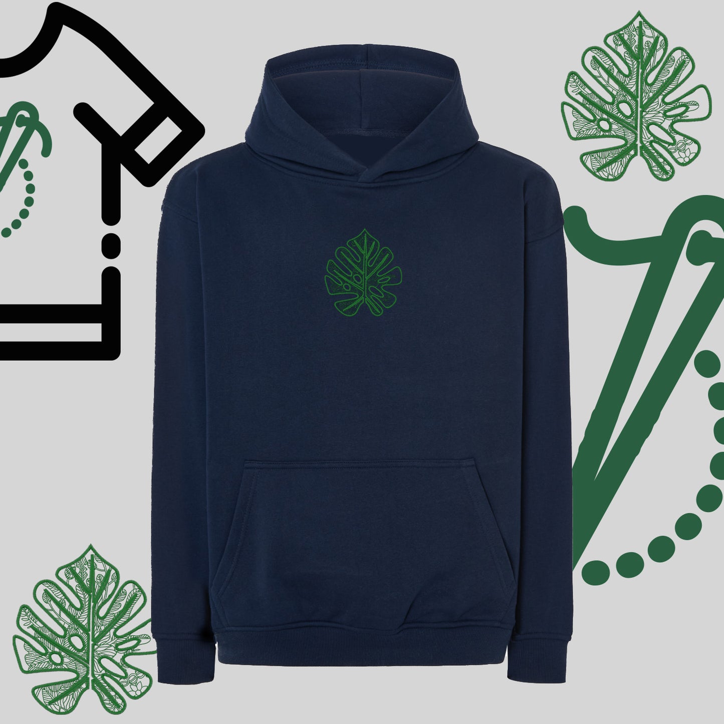 Bluza oversize z kapturem "Liść Monstery" – haft komputerowy, styl urban jungle