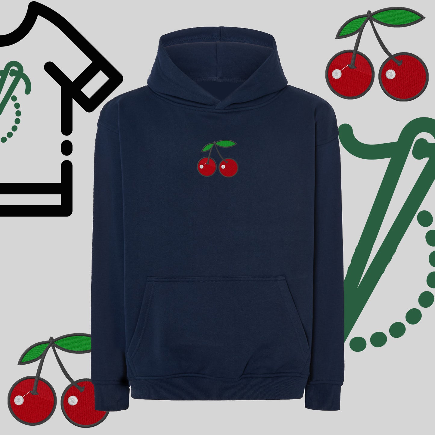 Bluza oversize z kapturem "Wisienki" – haft komputerowy, styl z urokiem