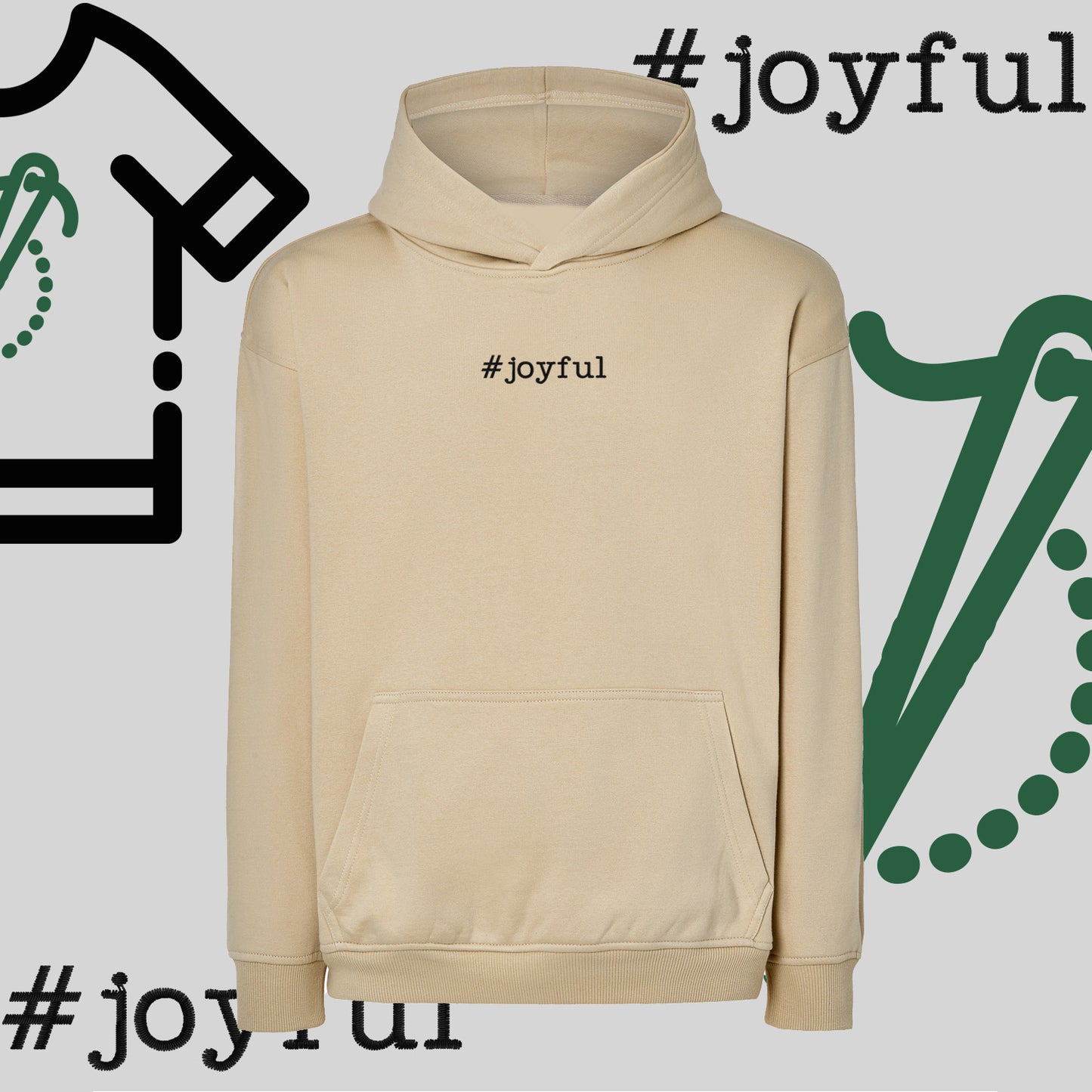 Bluza oversize z kapturem "#joyful" – haft komputerowy, styl pełen radości