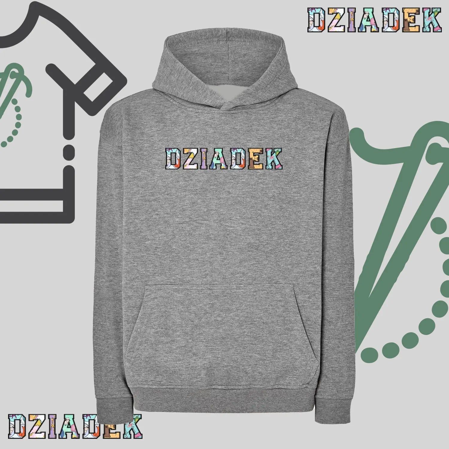 Bluza oversize z kapturem "DZIADEK" Patchwork, idealny prezent na dzień Dziadka Haft z radości