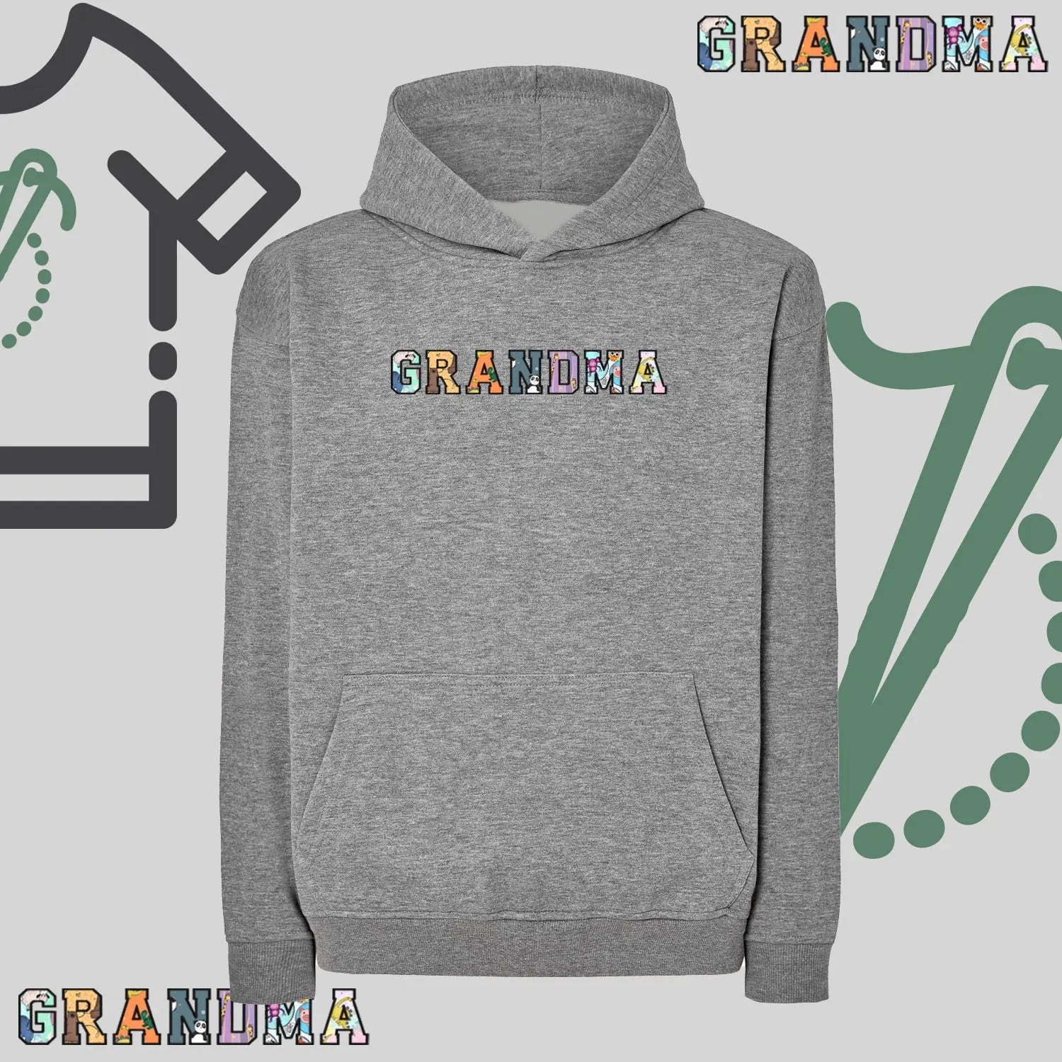 Bluza oversize z kapturem "GRANDMA" Patchwork, idealny prezent na dzień Babci Haft z radości