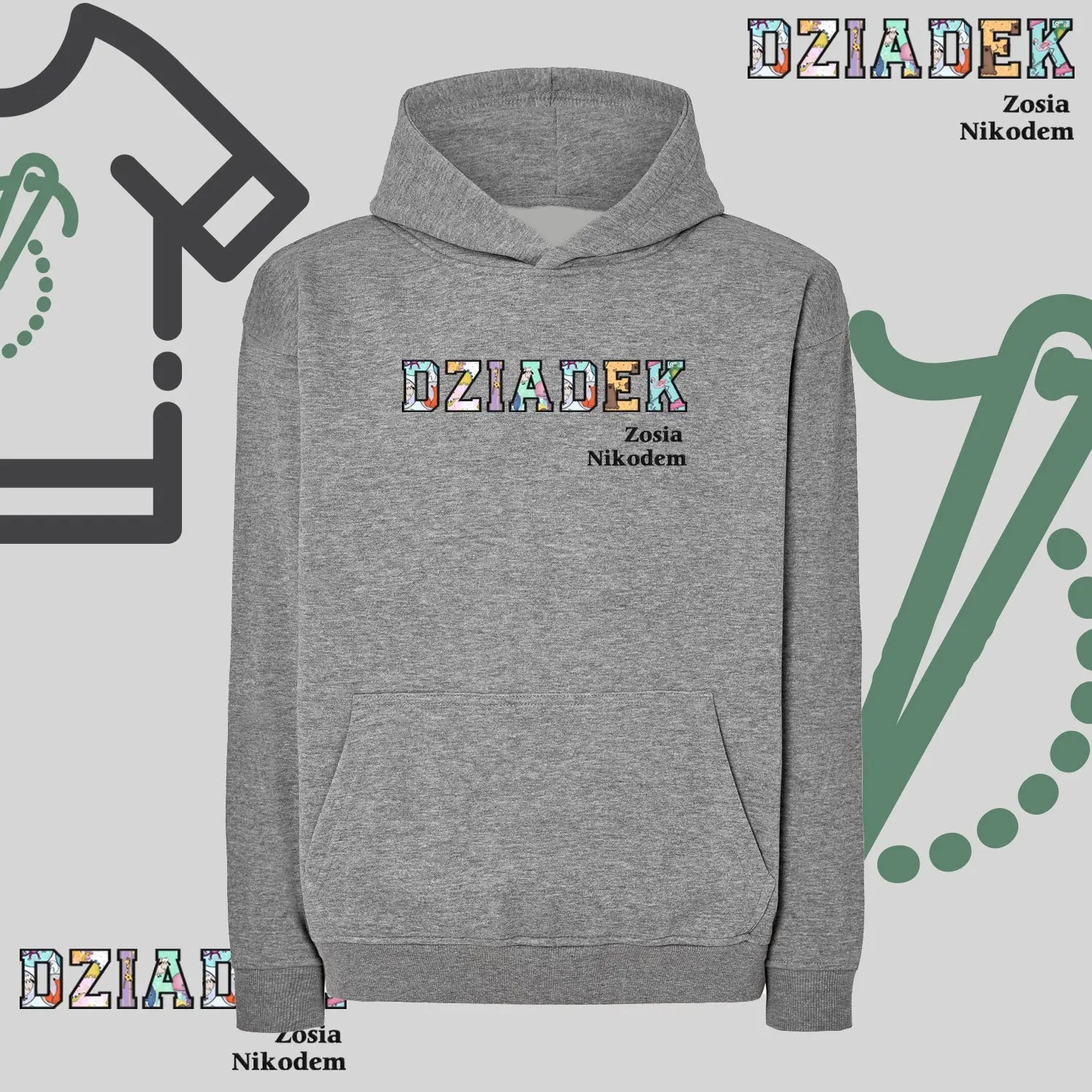 Bluza oversize z kapturem "DZIADEK" Patchwork + Imiona wnucząt, idealny prezent na dzień Dziadka Haft z radości