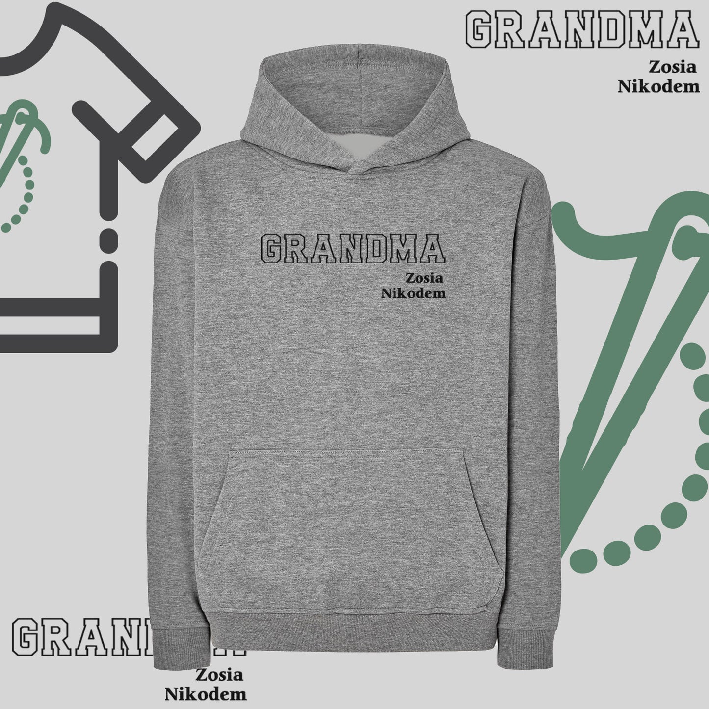 Bluza oversize z kapturem "GRANDMA" Kontur + EST, idealny prezent na dzień Babci